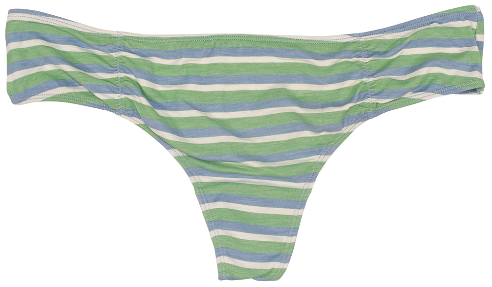 Love Libby Panties Blue and Green Striped Modal Thong with Ruching — main product shot