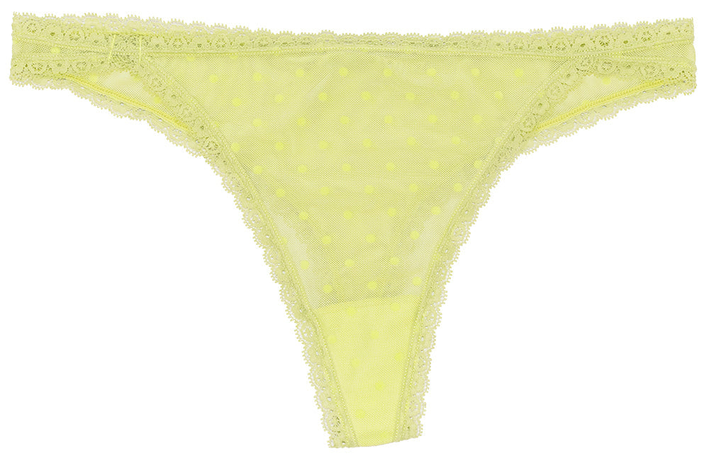 Love Libby Panties Flocked Polka Dot Mesh Thong with Lace Details — main product shot