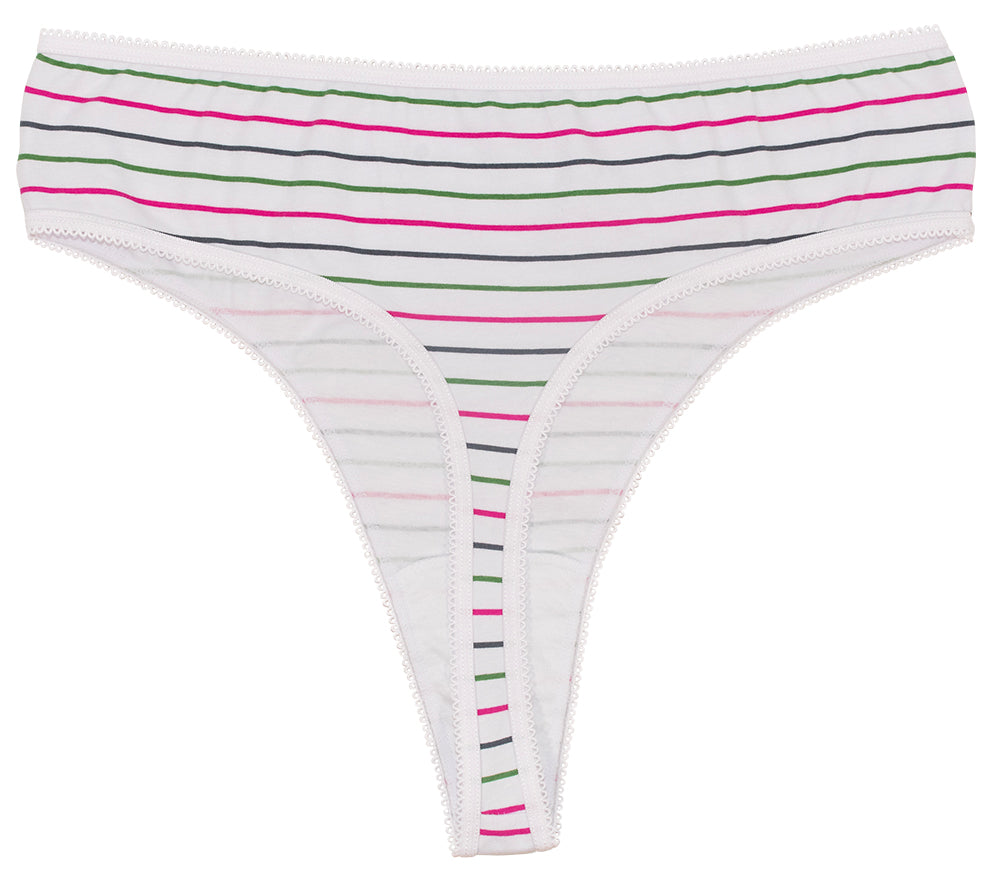 Love Libby Panties Printed Cotton High Waist Thong with Picot Trim — feature highlight