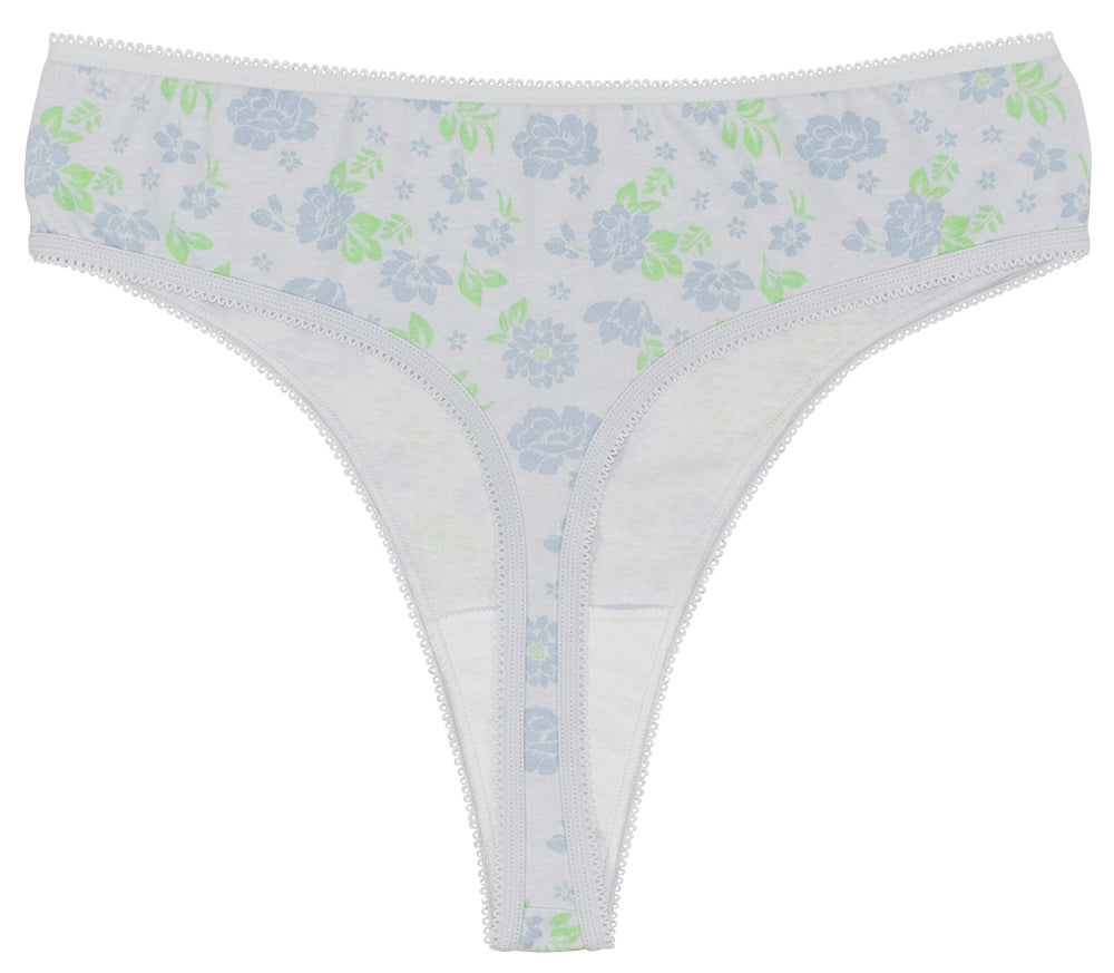 Love Libby Panties Printed Cotton High Waist Thong with Picot Trim — fabric or material detail