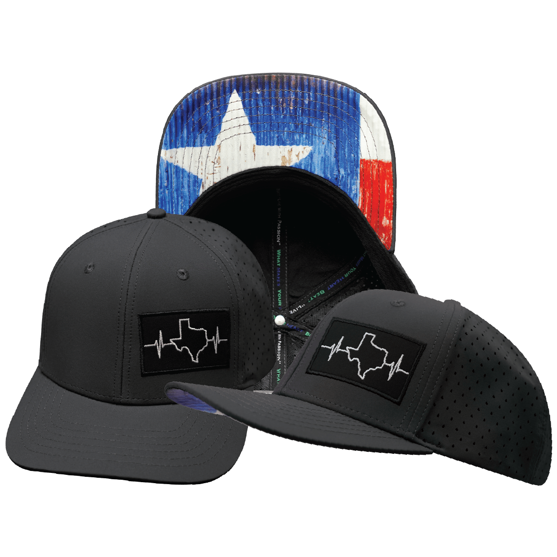 The Heartbeat Brand Texas Hat - Baseball Hat Fit - Charcoal - Laser Mesh — main product shot