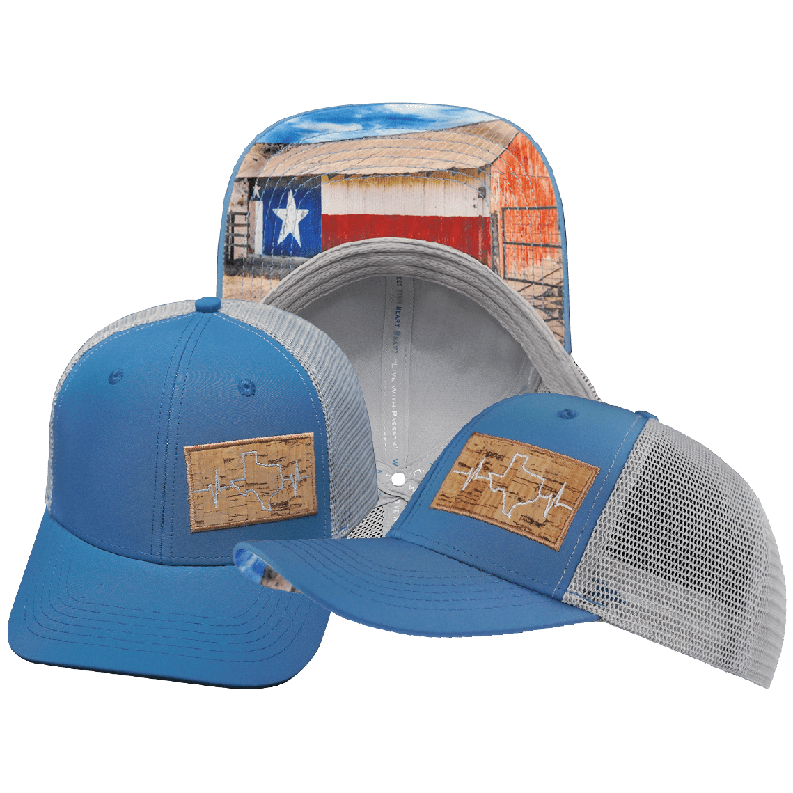 The Heartbeat Brand Texas Baseball Hat — Light Blue / Gray — main product shot