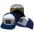 The Heartbeat Brand Texas Flat Bill Hat — Navy / Gray / White — main product shot