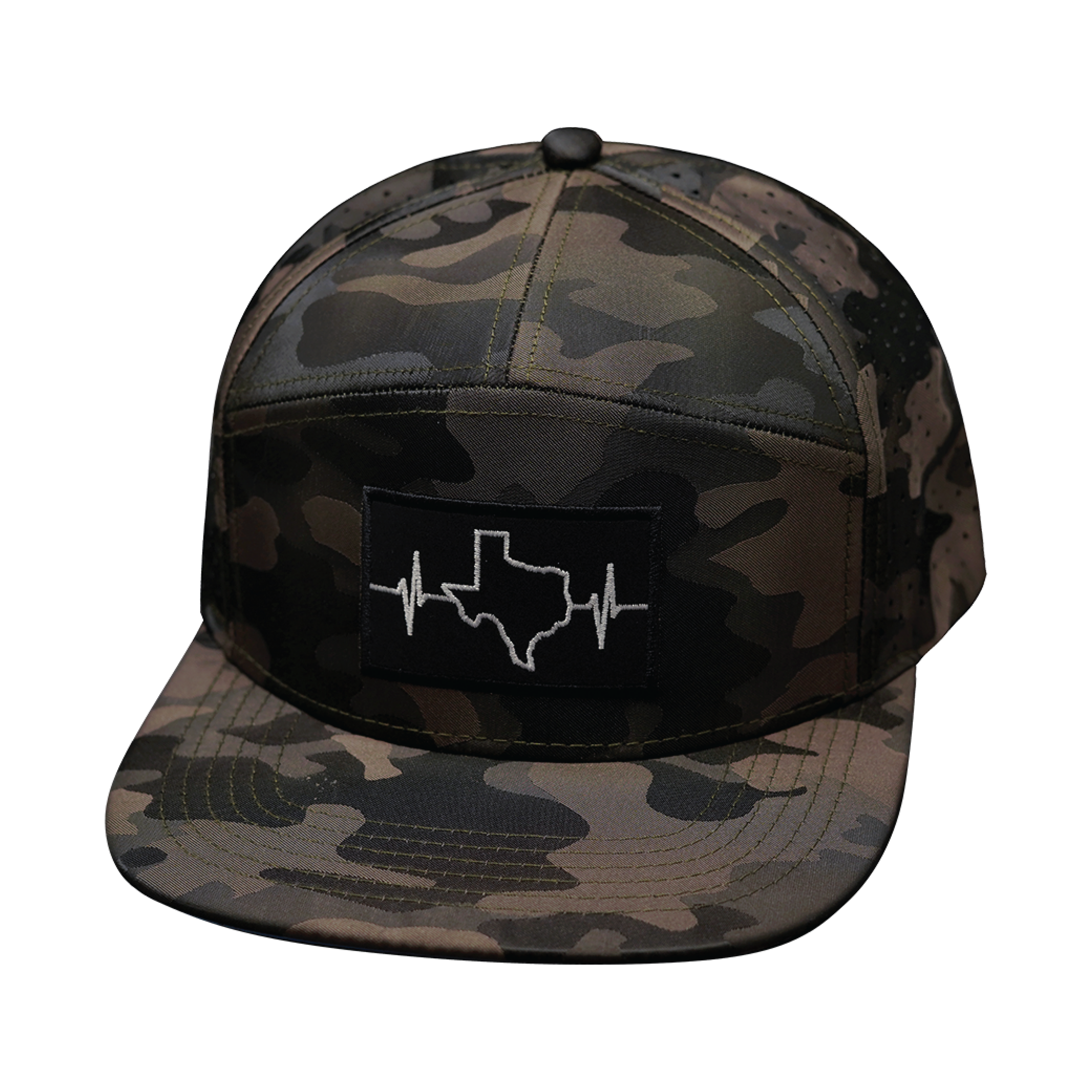 The Heartbeat Brand Texas Hat - Flat Bill - Tan Camo - Laser Mesh — side view