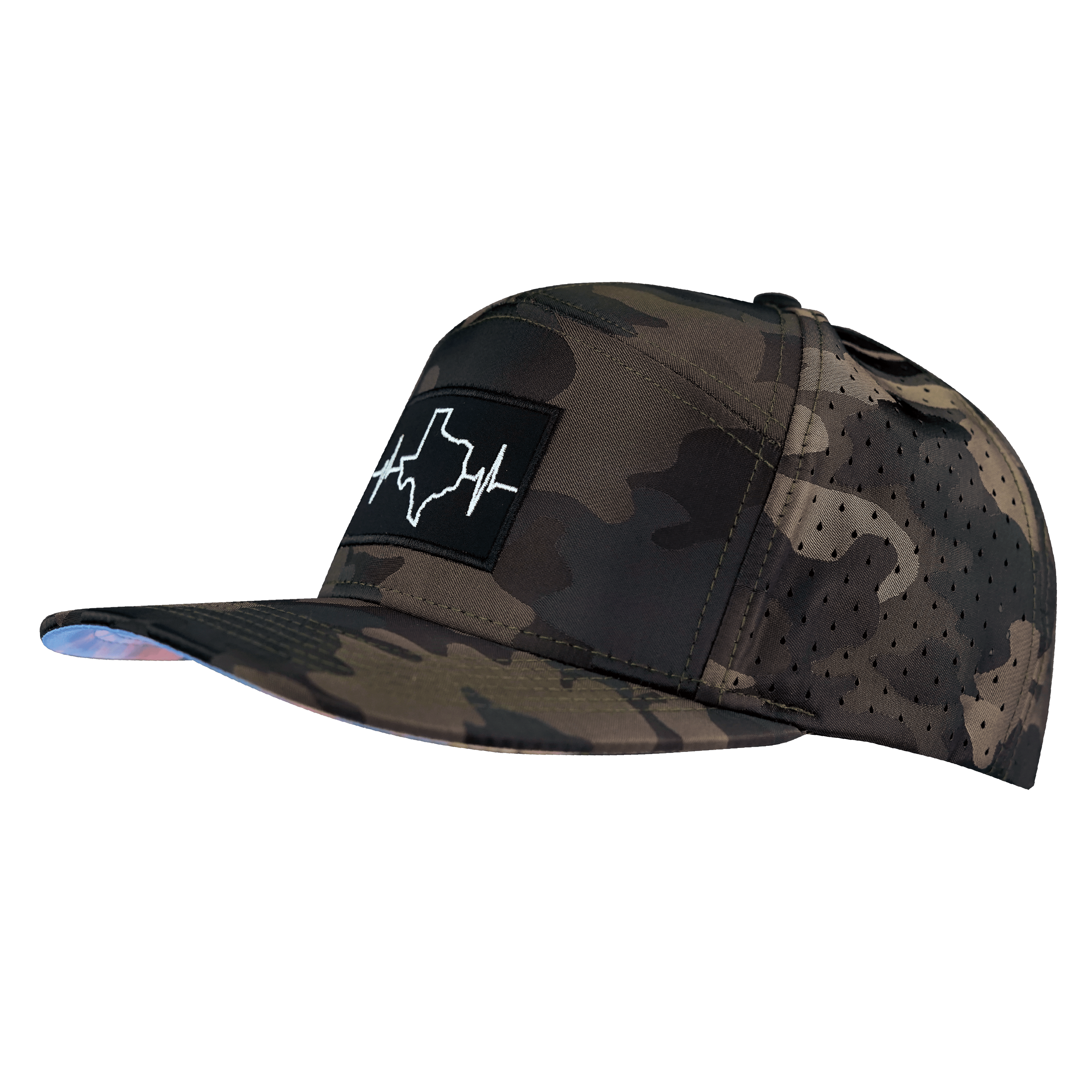 The Heartbeat Brand Texas Hat - Flat Bill - Tan Camo - Laser Mesh — lifestyle context