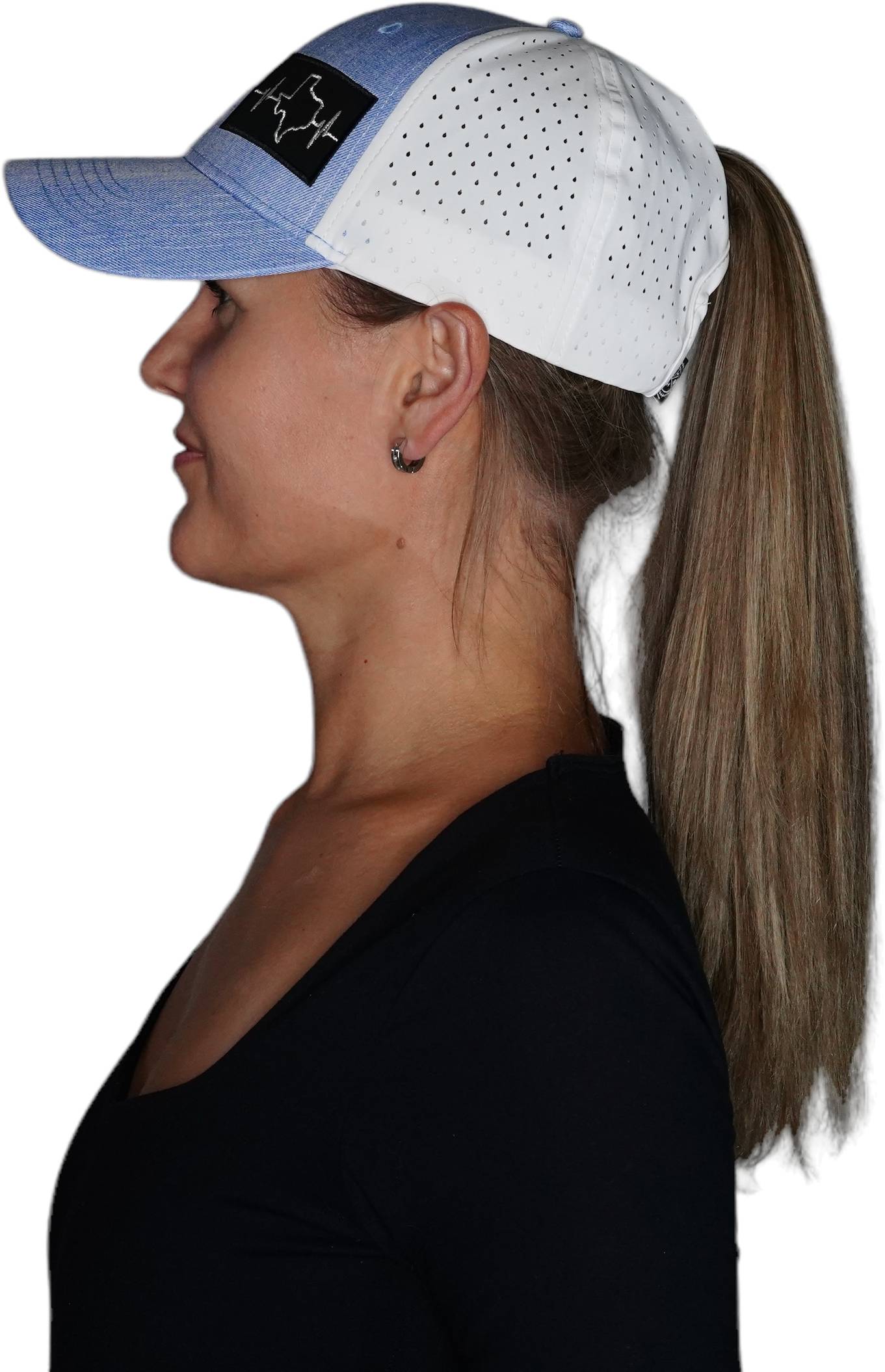 Texas Hat - Low Profile - Ponytail - Light Blue / White - Laser Mesh