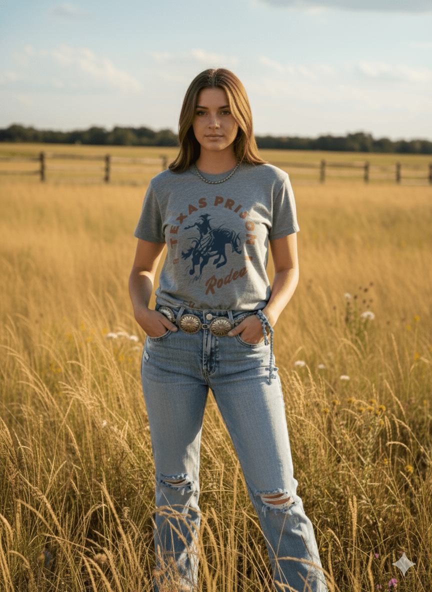 Wild Junkie Texas Prison Rodeo Huntsville Graphic Tee — detail close-up