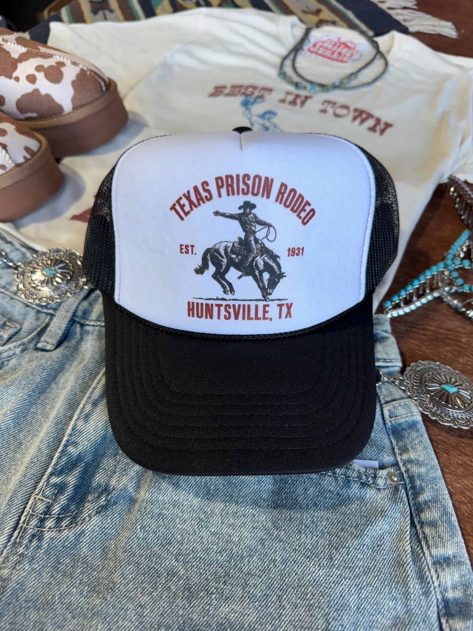 Wild Junkie Texas Prison Rodeo Trucker Hat — side view