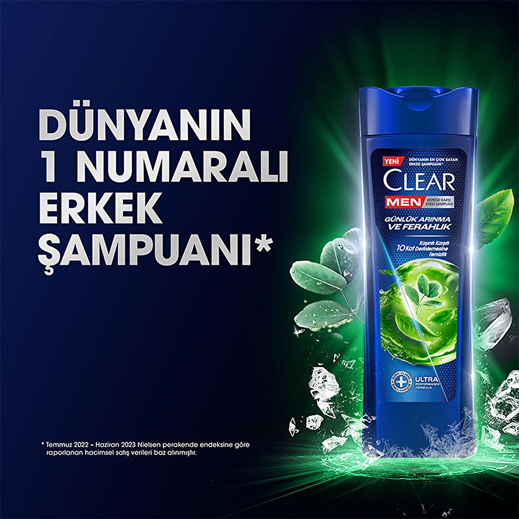 Clear Men: Advanced Anti-Dandruff Shampoo for Men - Cedarwood Eucalyptus - Itchy & Oily Scalp Relief - 48H Freshness
