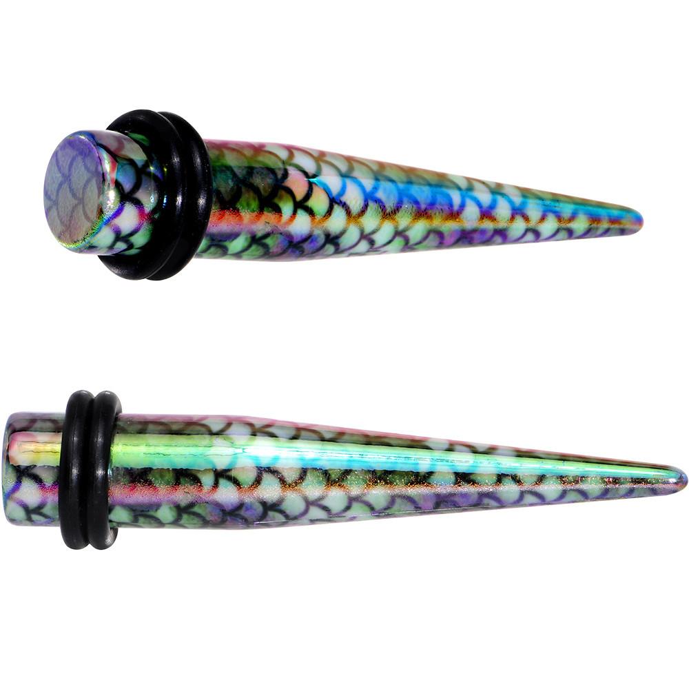 BodyCandy Rainbow Acrylic Mermaid Scale Straight Taper Set 14G to 12mm — lifestyle context