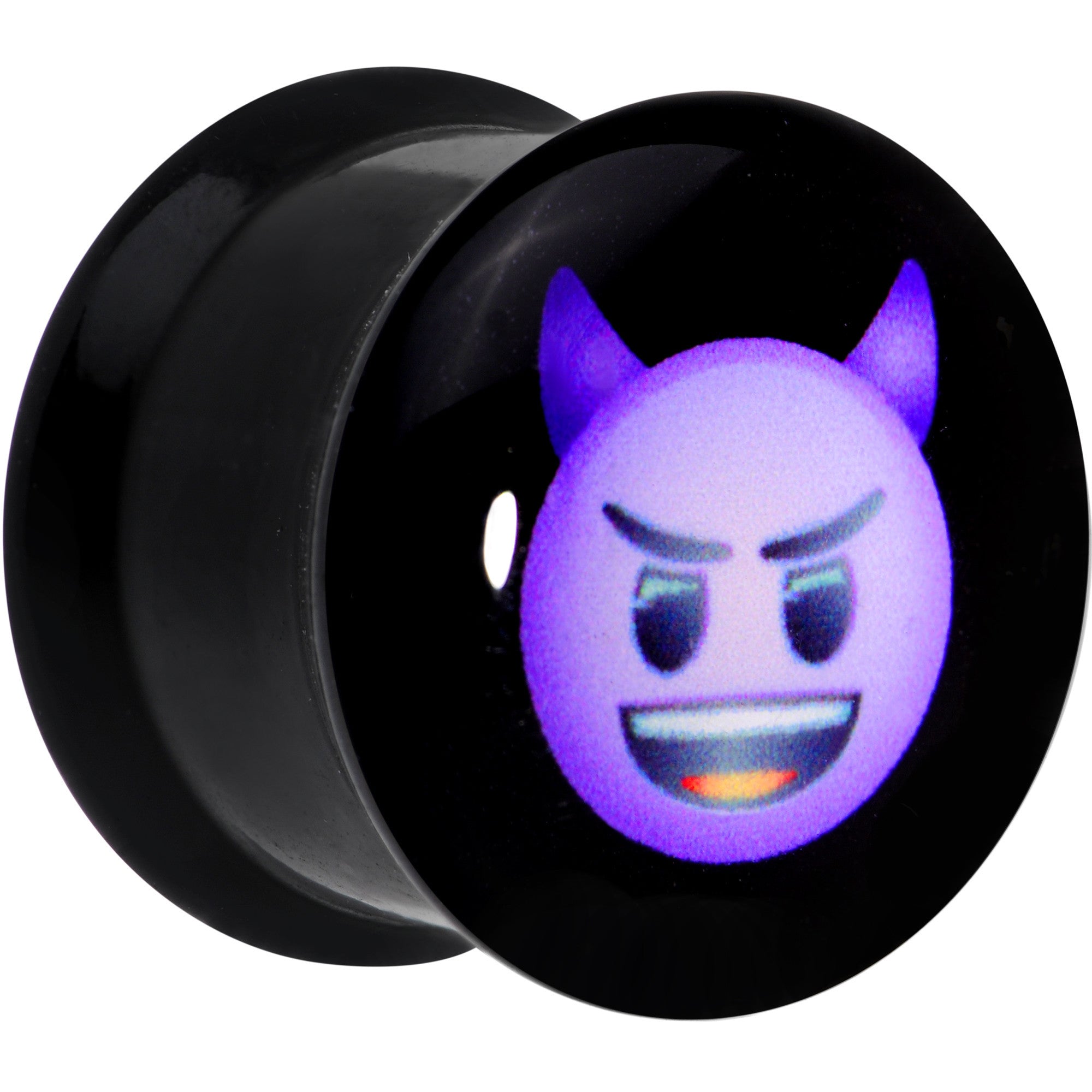 BodyCandy 9/16 Licensed Purple Devil emoji Acrylic Double Flare Plug Set — Purple detail
