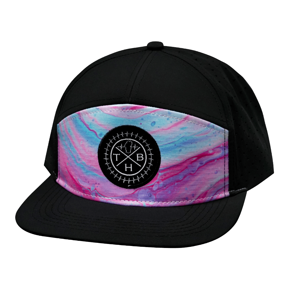 The Heartbeat Brand THB Flat Bill Hat — Liquid Pink / Black — main product shot
