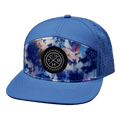 The Heartbeat Brand THB Flat Bill Hat — Paint Splatter / Light Blue — main product shot