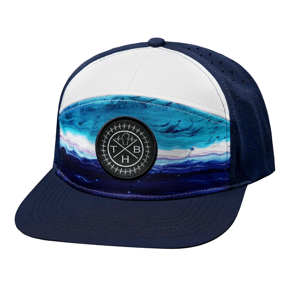 The Heartbeat Brand THB Flat Bill Hat — Sand Drift / Navy / White — main product shot