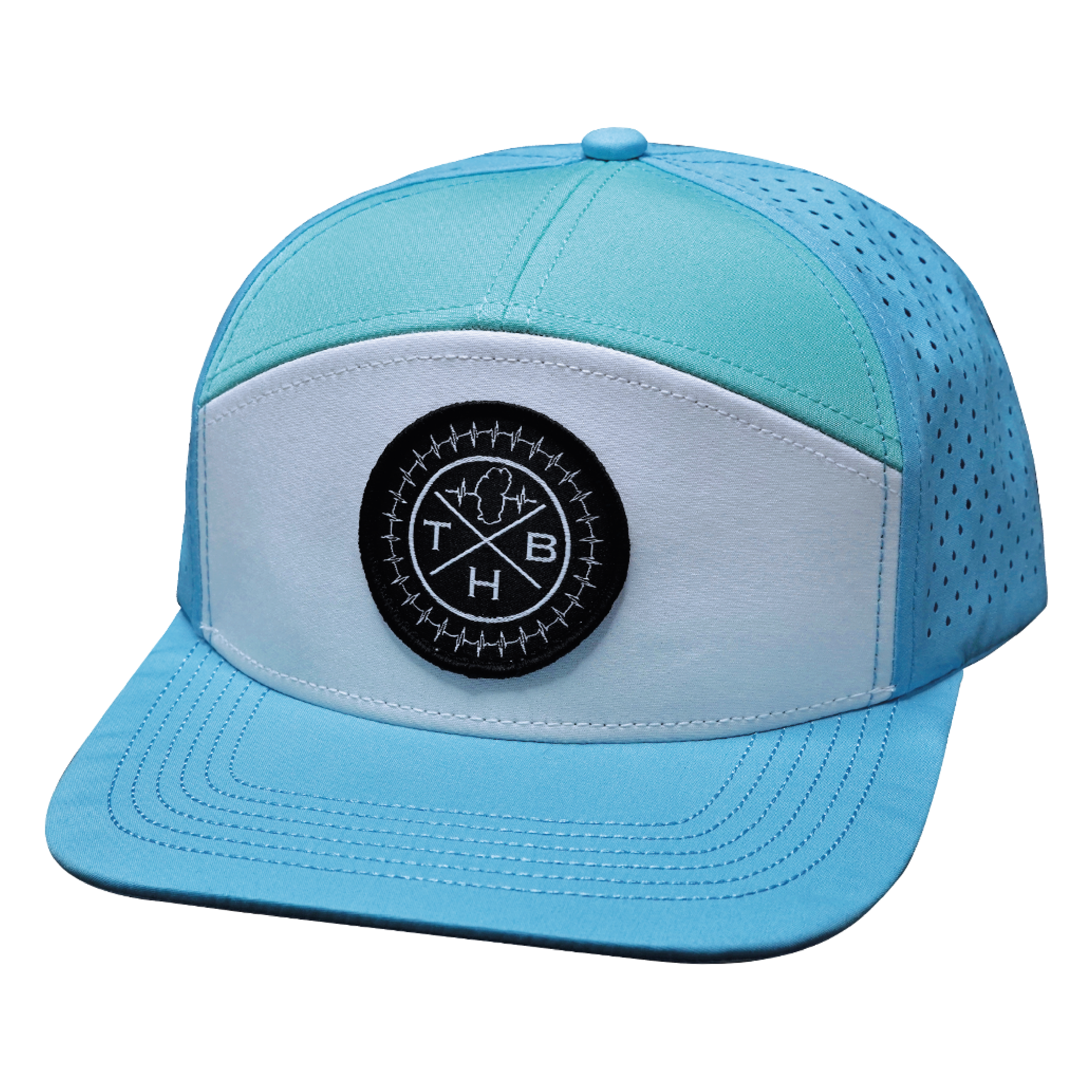 The Heartbeat Brand THB Hat - Flat Bill - Light Blue / White / Teal - Laser Mesh — back view