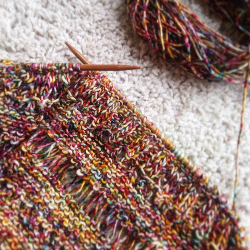Darn Good Yarn The Carnival Shawl Knitting Kit — Darn Good Yarn branding close-up