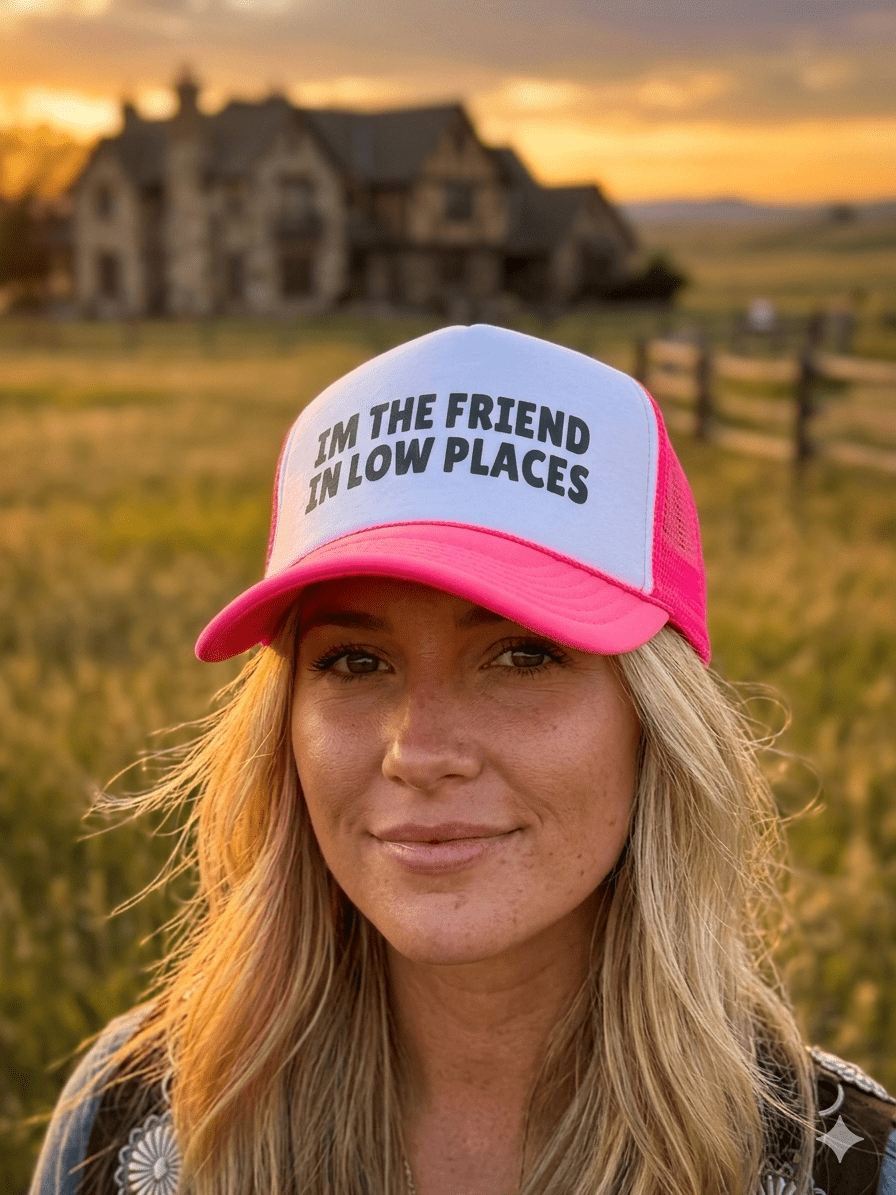 Wild Junkie The Friend In Low Places Trucker Hat — detail close-up