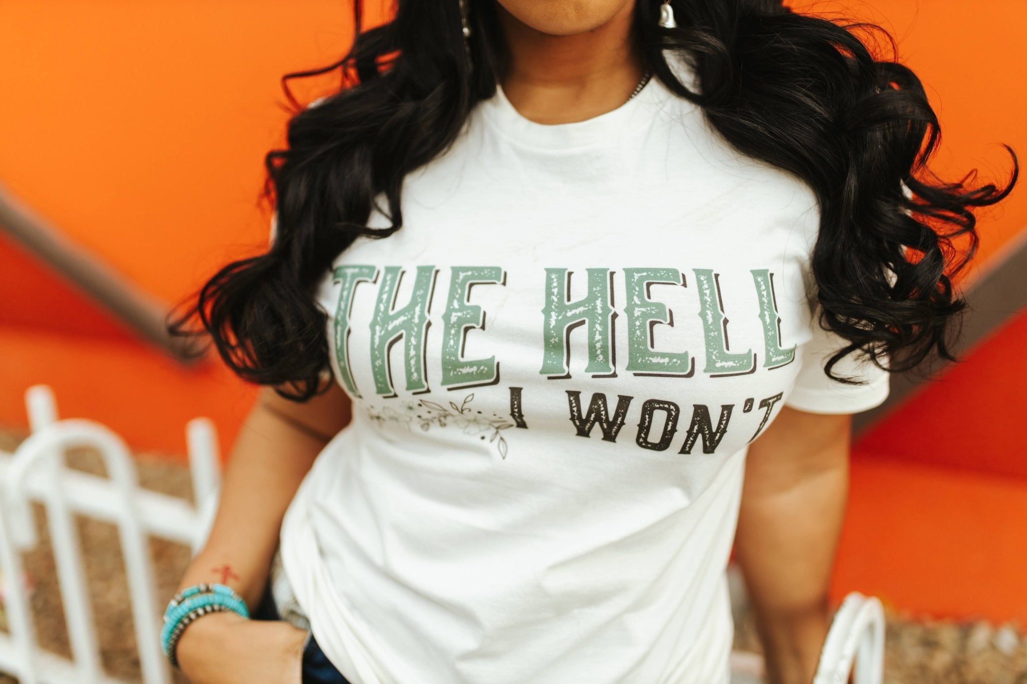 Wild Junkie Floral Hell I Won't Graphic Tee — detail close-up
