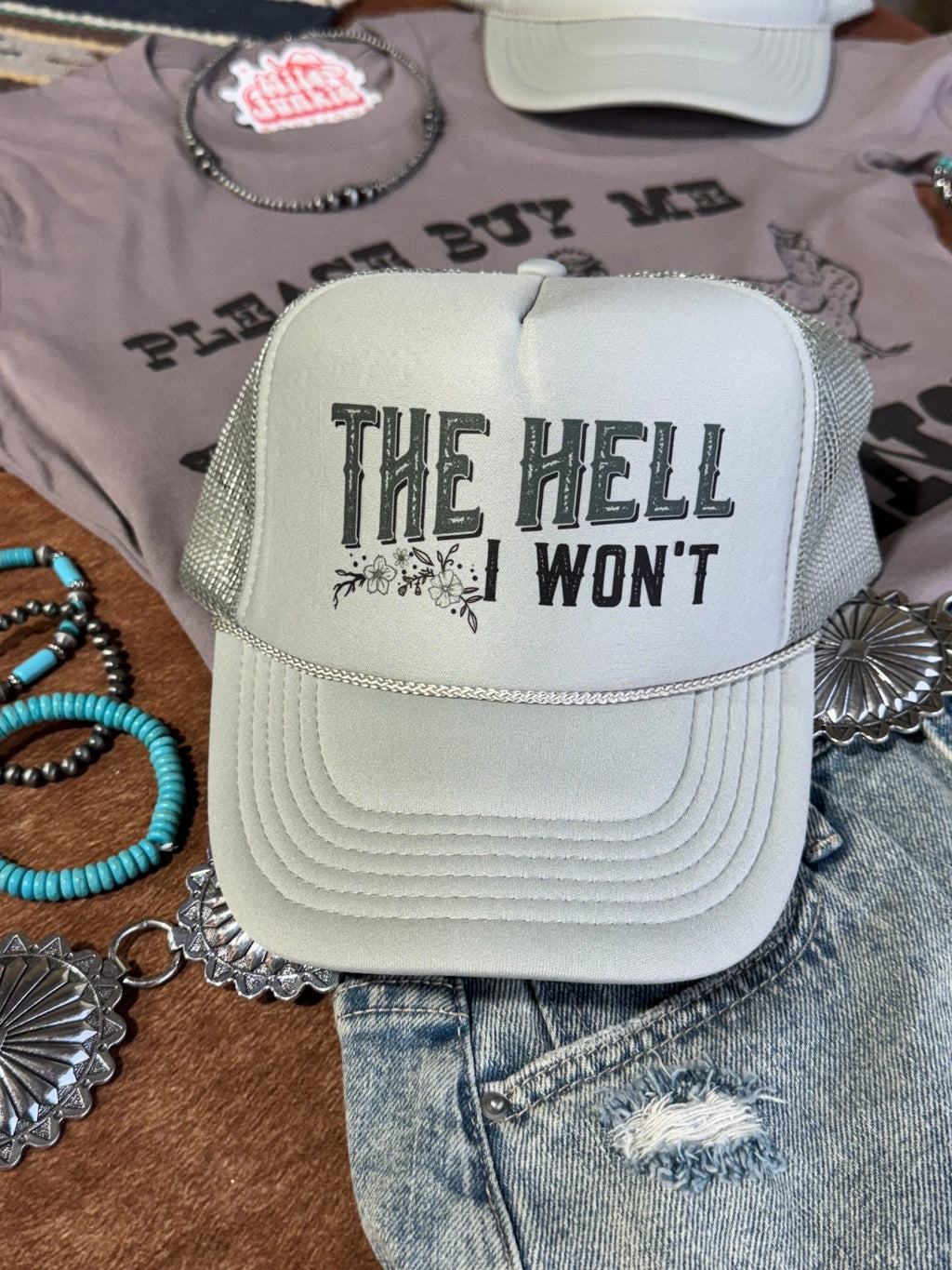 Wild Junkie The Hell I Won't Trucker Hat — detail close-up