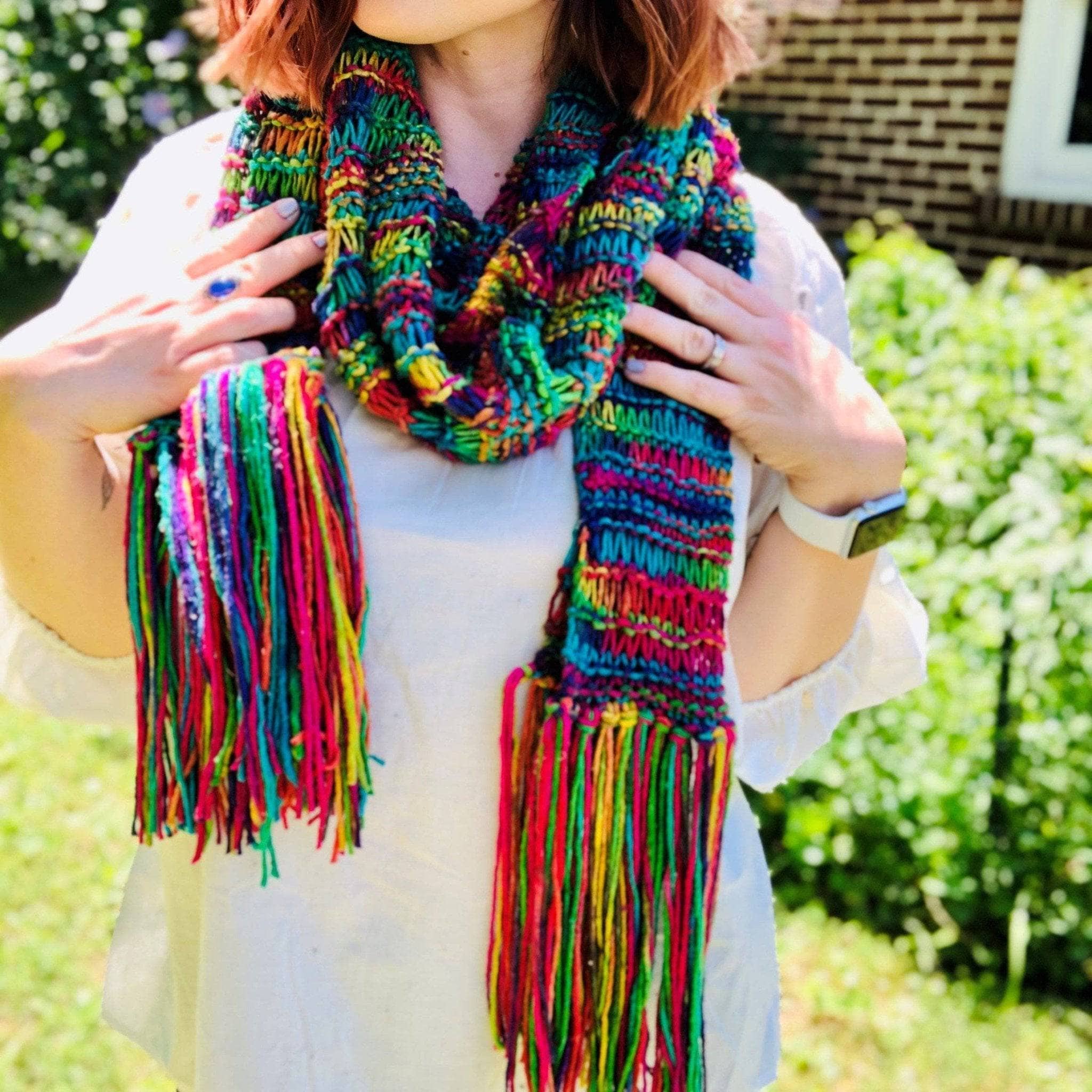 Darn Good Yarn Darn Good Yarn The Iris Scarf Knitting Kit — Darn Good Yarn branding close-up