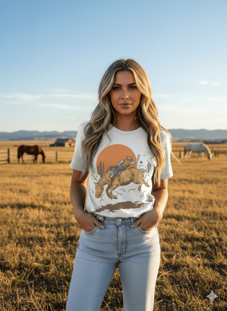 Wild Junkie The Sunset Cowboy Rider Graphic Tee — construction detail