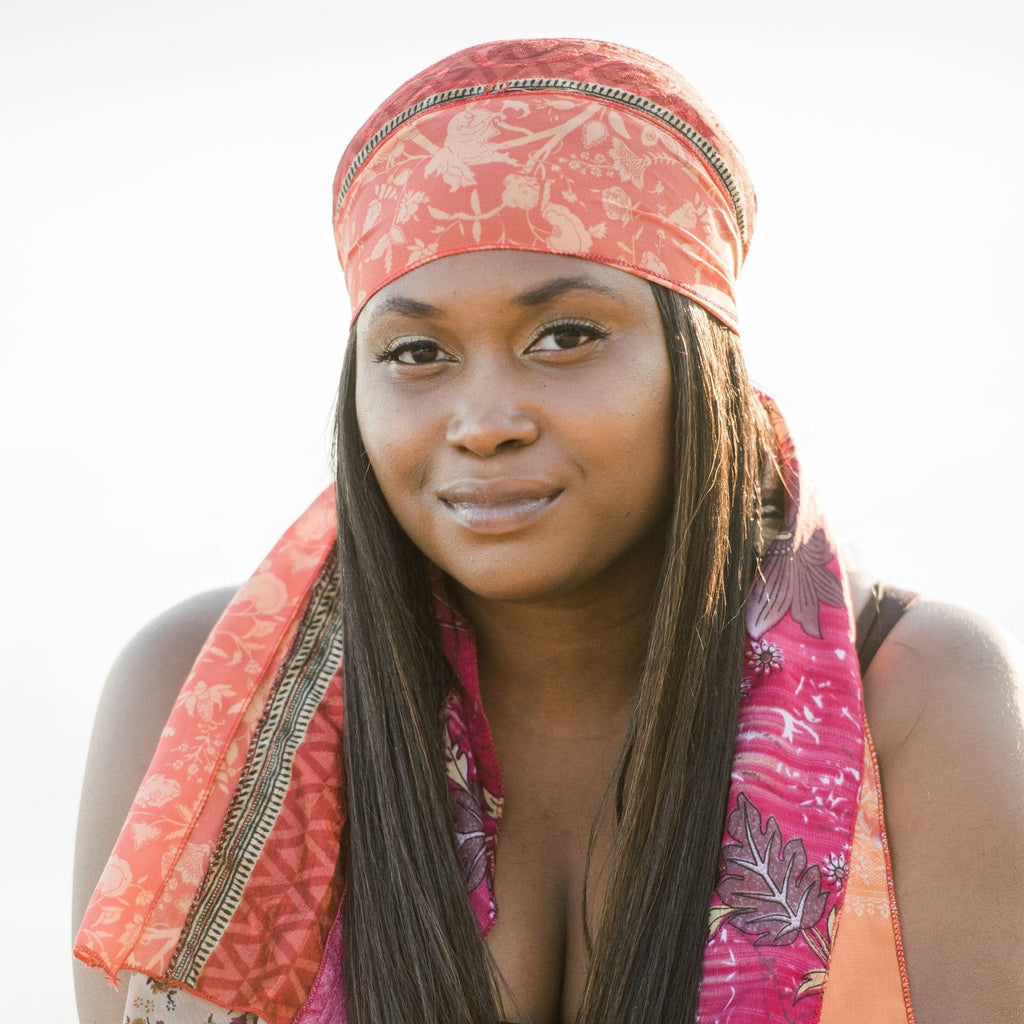 Darn Good Yarn The Medley Sari Silk Scarf — lifestyle worn / used context