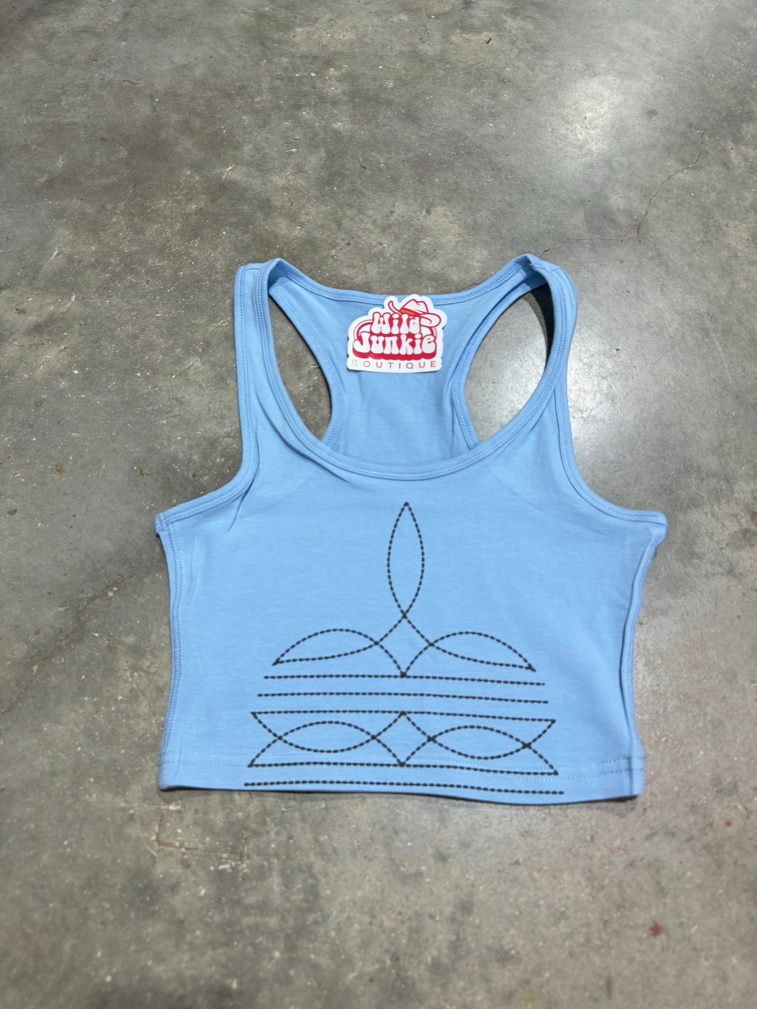Wild Junkie The Original, Viral Boot Stitch Western Tank Top — fabric or material detail