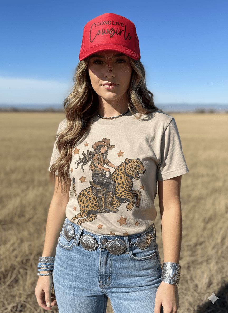 Wild Junkie The Untamed Cowgirl Graphic Tee — construction detail