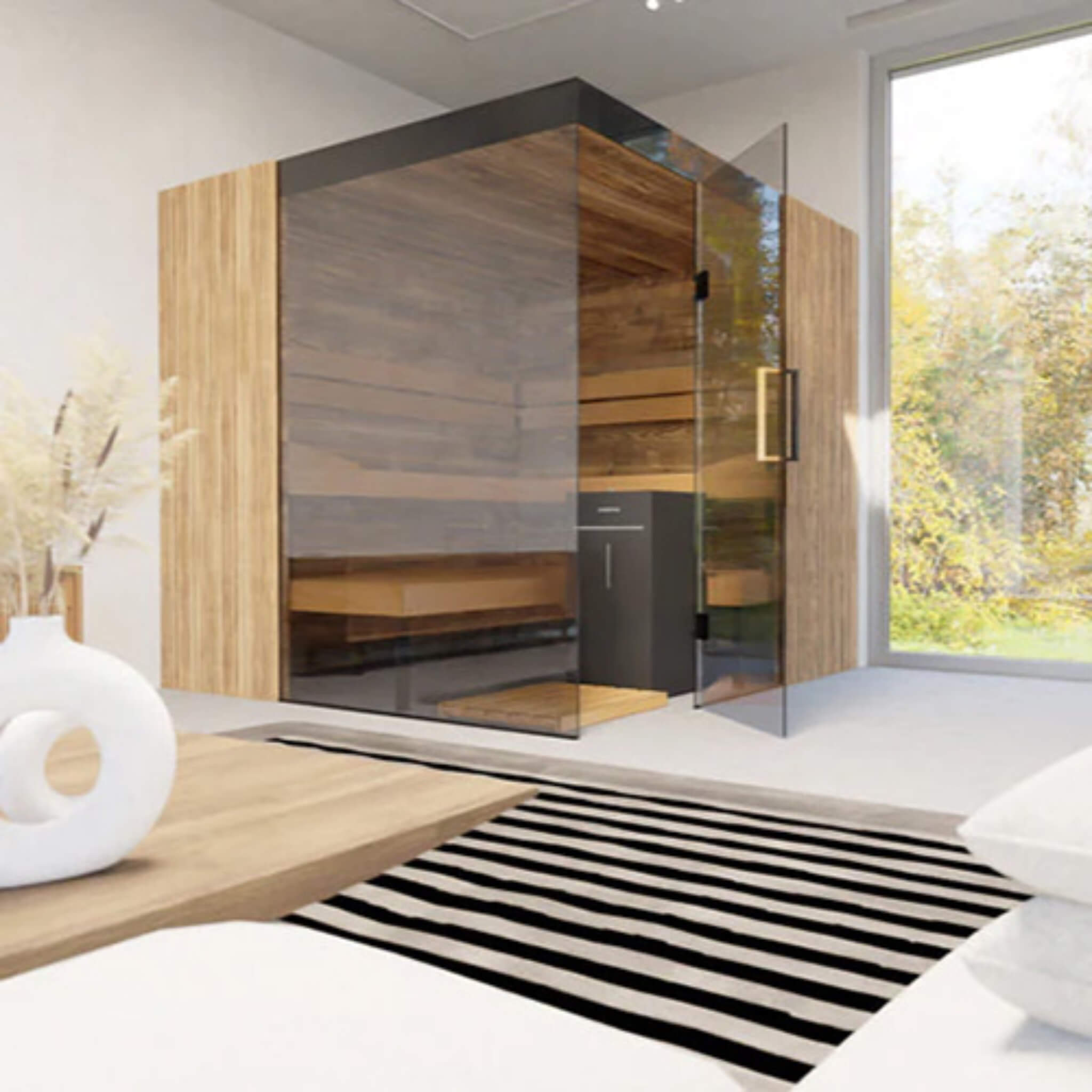 ThermaSol Aalto 4-Person Indoor Semi Panoramic Glass Sauna Cabin [Made-To-Order] [14-AALTODL\R] (SAK13285) – SAKSBY WHOLESALE