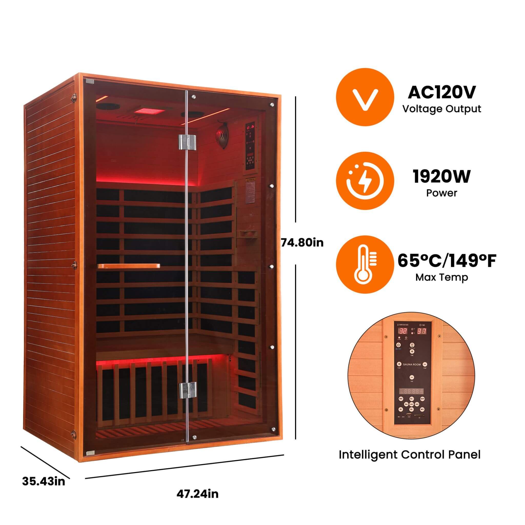 Thermora Fontaine 2-Person Luxury Canadian Hemlock Infrared Sauna With Glass Front (SAK97216) – SAKSBY WHOLESALE, view 14