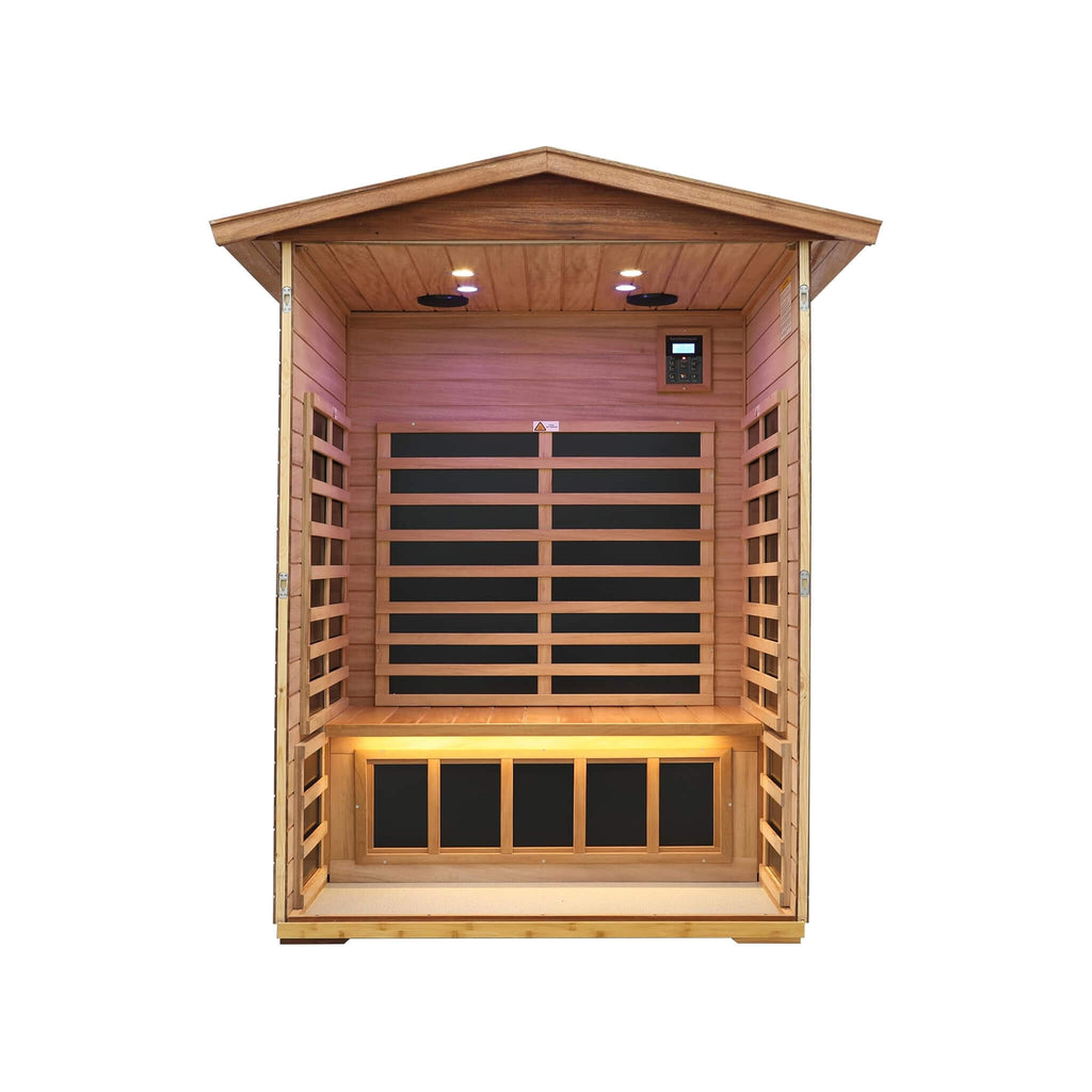 Thermora Ignis 2-Person Ultra-Low EMF Mahogany Outdoor Infrared Sauna With Bluetooth Speakers (SAK43021) – SAKSBY WHOLESALE, 