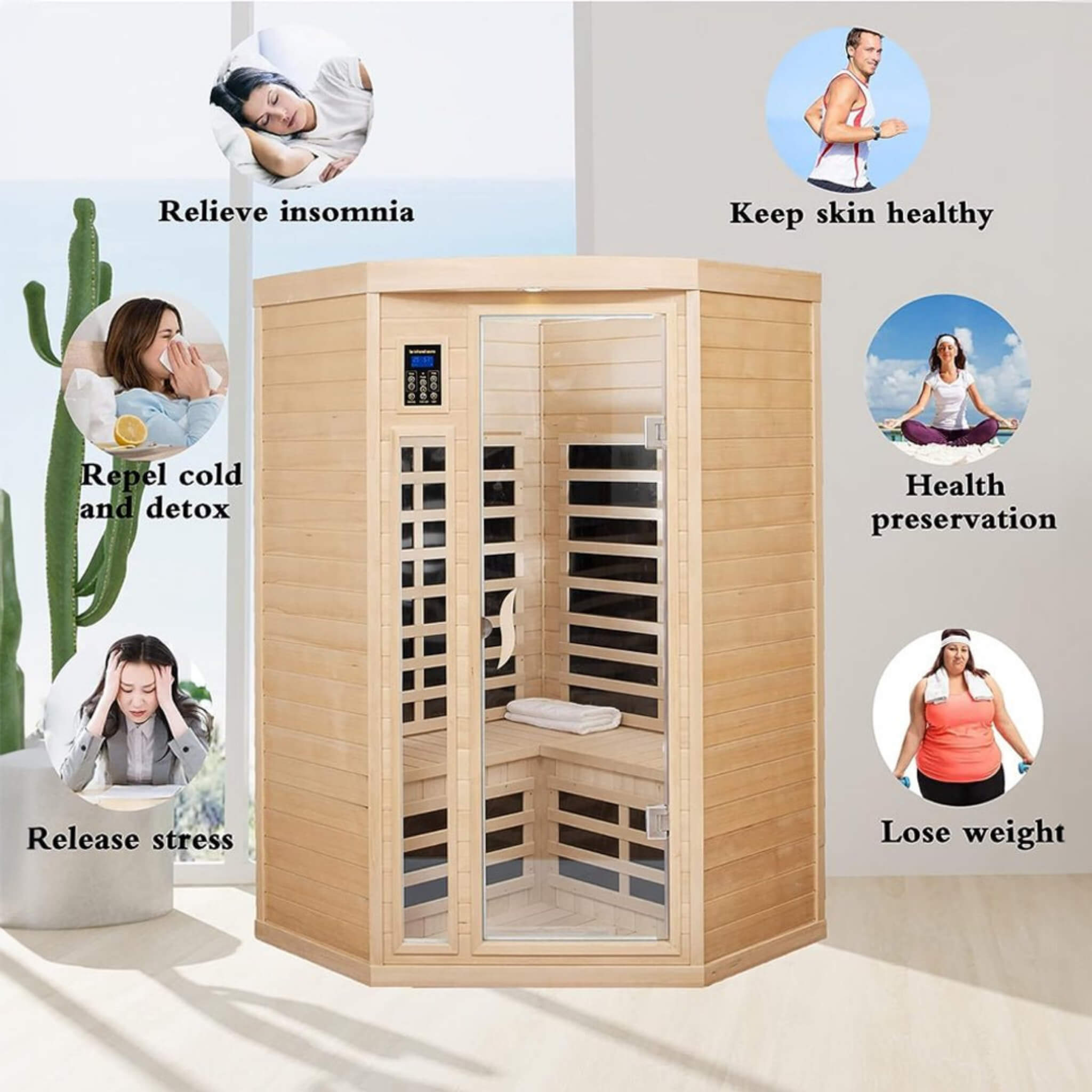 Thermora Laurent Premium 2-Person 1600W Corner Space Infrared Wooden Sauna Room With Bluetooth Speakers (SAK81524) – SAKSBY W