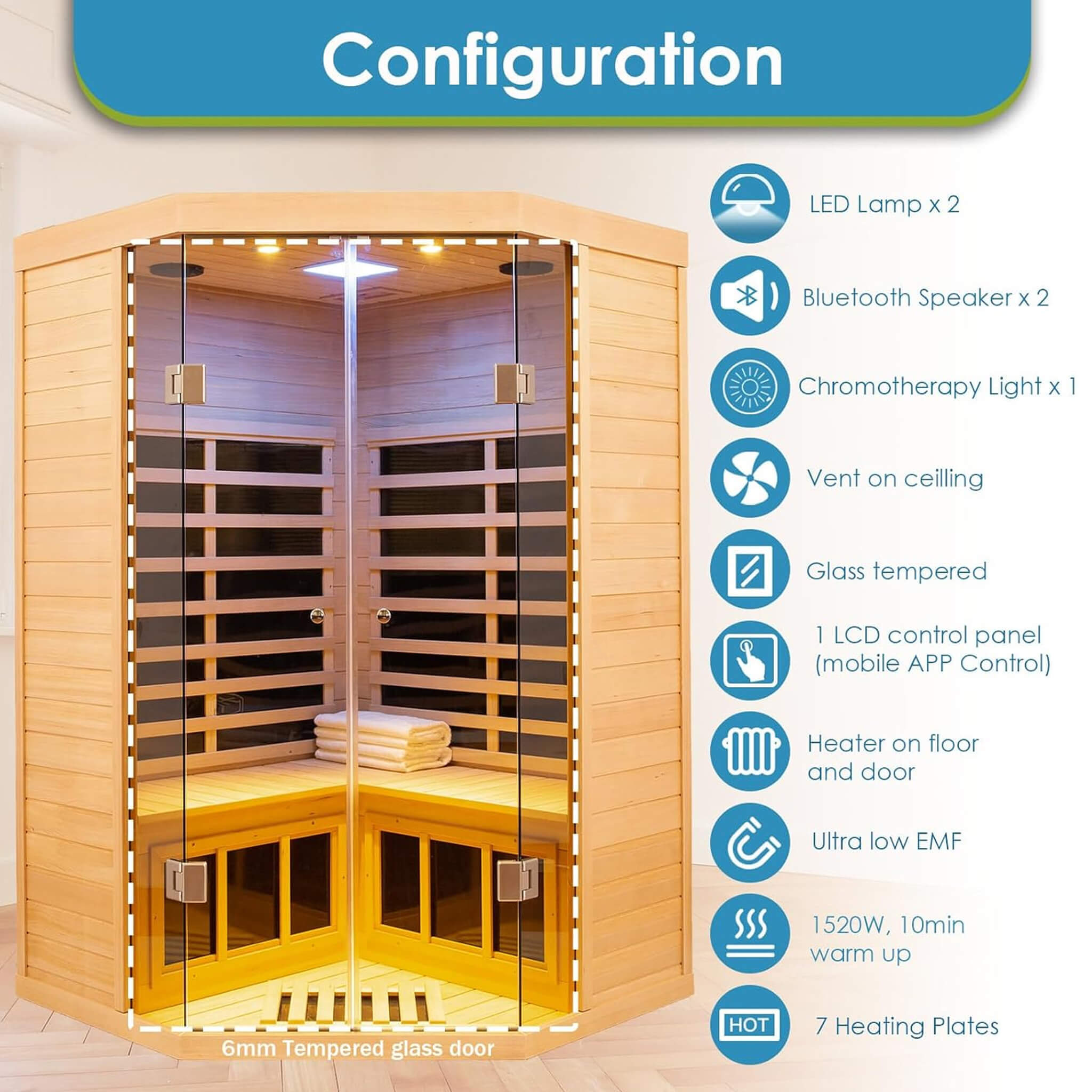 Thermora Laurent Premium 2-Person 1600W Corner Space Infrared Wooden Sauna Room With Bluetooth Speakers (SAK81524) – SAKSBY W