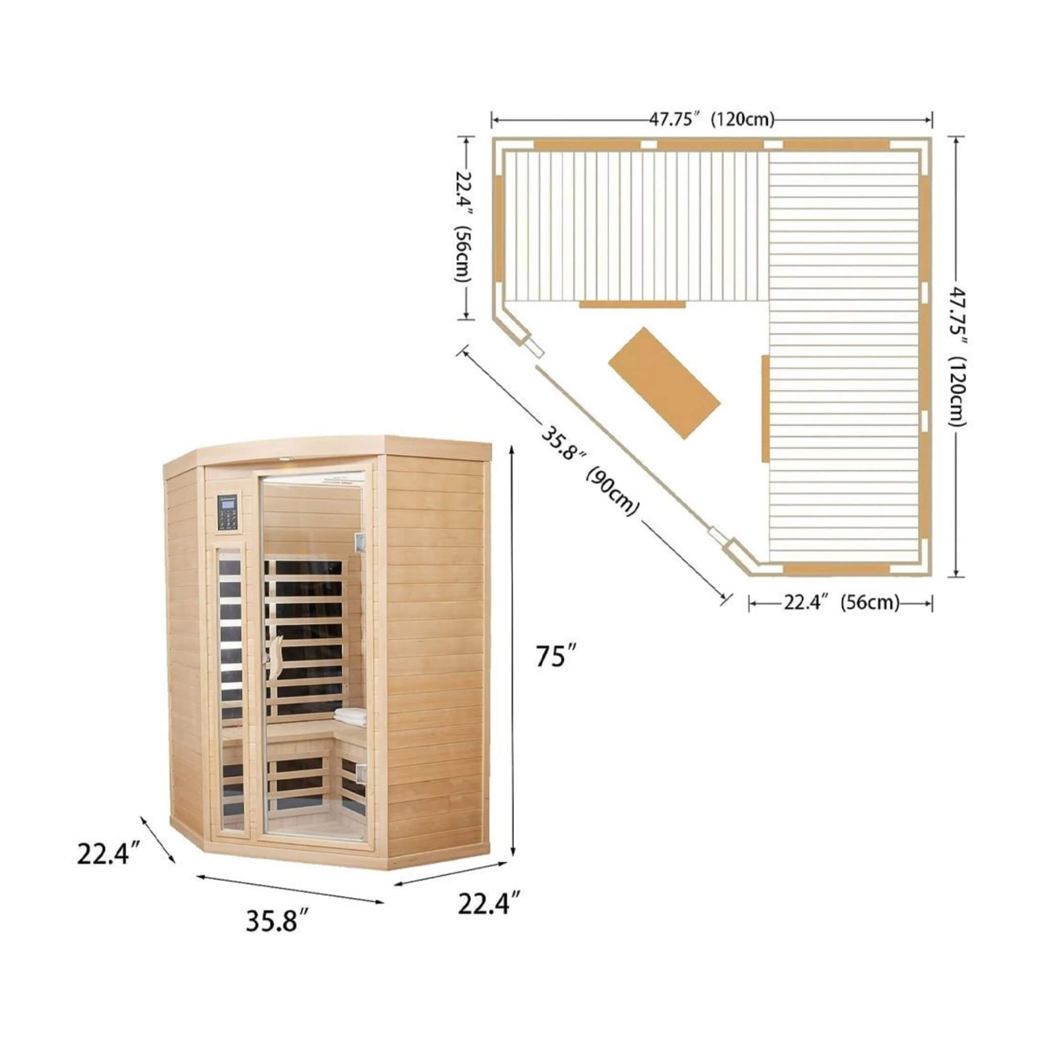 Thermora Laurent Premium 2-Person 1600W Corner Space Infrared Wooden Sauna Room With Bluetooth Speakers (SAK81524) – SAKSBY W
