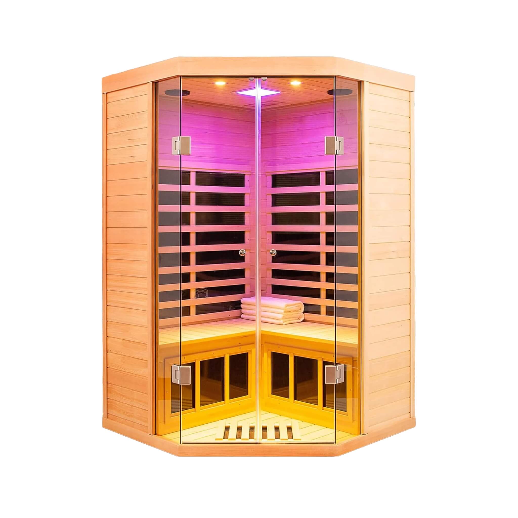 Thermora Laurent Premium 2-Person 1600W Corner Space Infrared Wooden Sauna Room With Bluetooth Speakers (SAK81524) – SAKSBY W