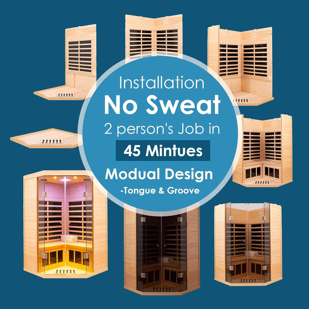 Thermora Laurent Premium 2-Person 1600W Corner Space Infrared Wooden Sauna Room With Bluetooth Speakers (SAK81524) – SAKSBY W