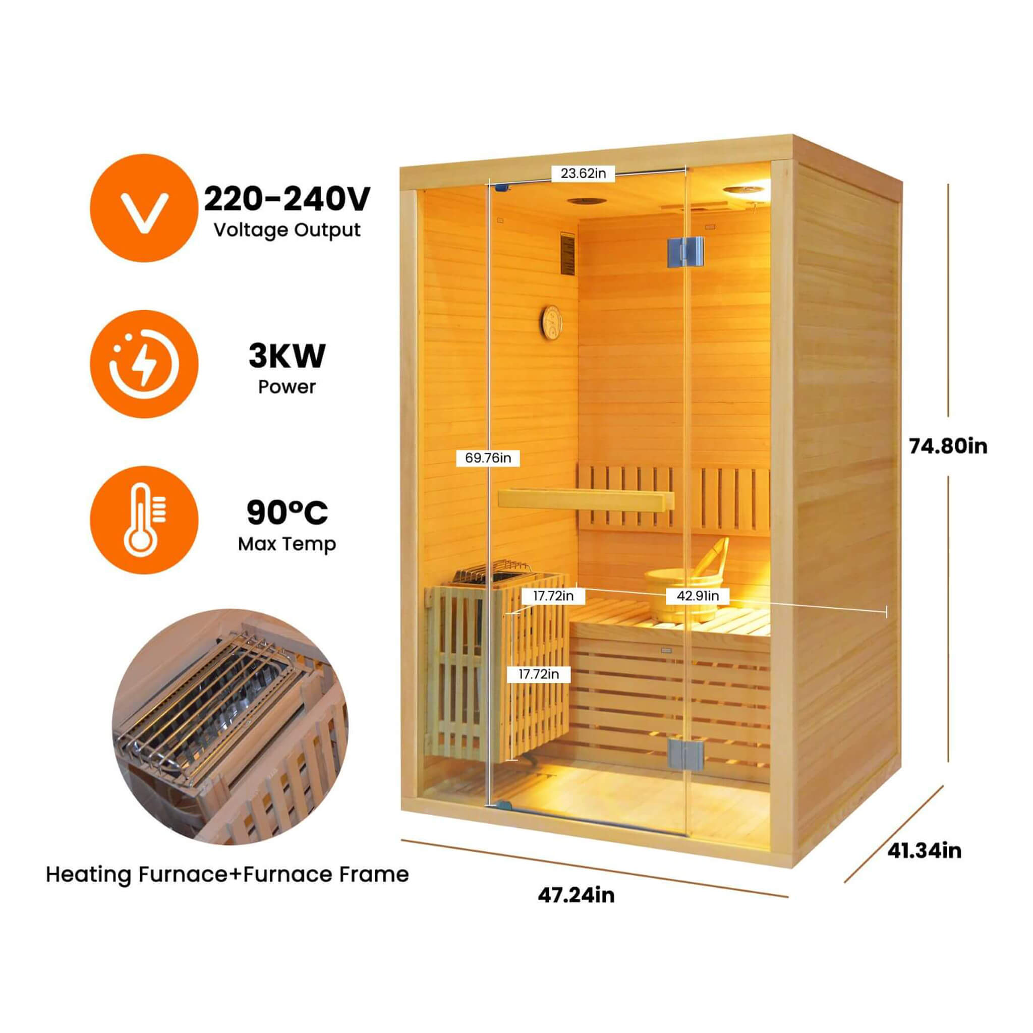 Thermora Alpine Premium 2-Person 3KW Hemlock Wood Sauna With LED Wall Light (SAK28471) – SAKSBY WHOLESALE, view 11