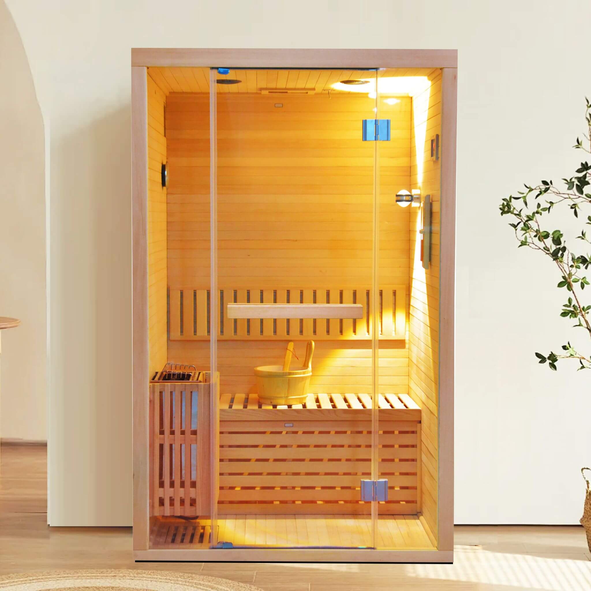 Thermora Alpine Premium 2-Person 3KW Hemlock Wood Sauna With LED Wall Light (SAK28471) – SAKSBY WHOLESALE, view 3