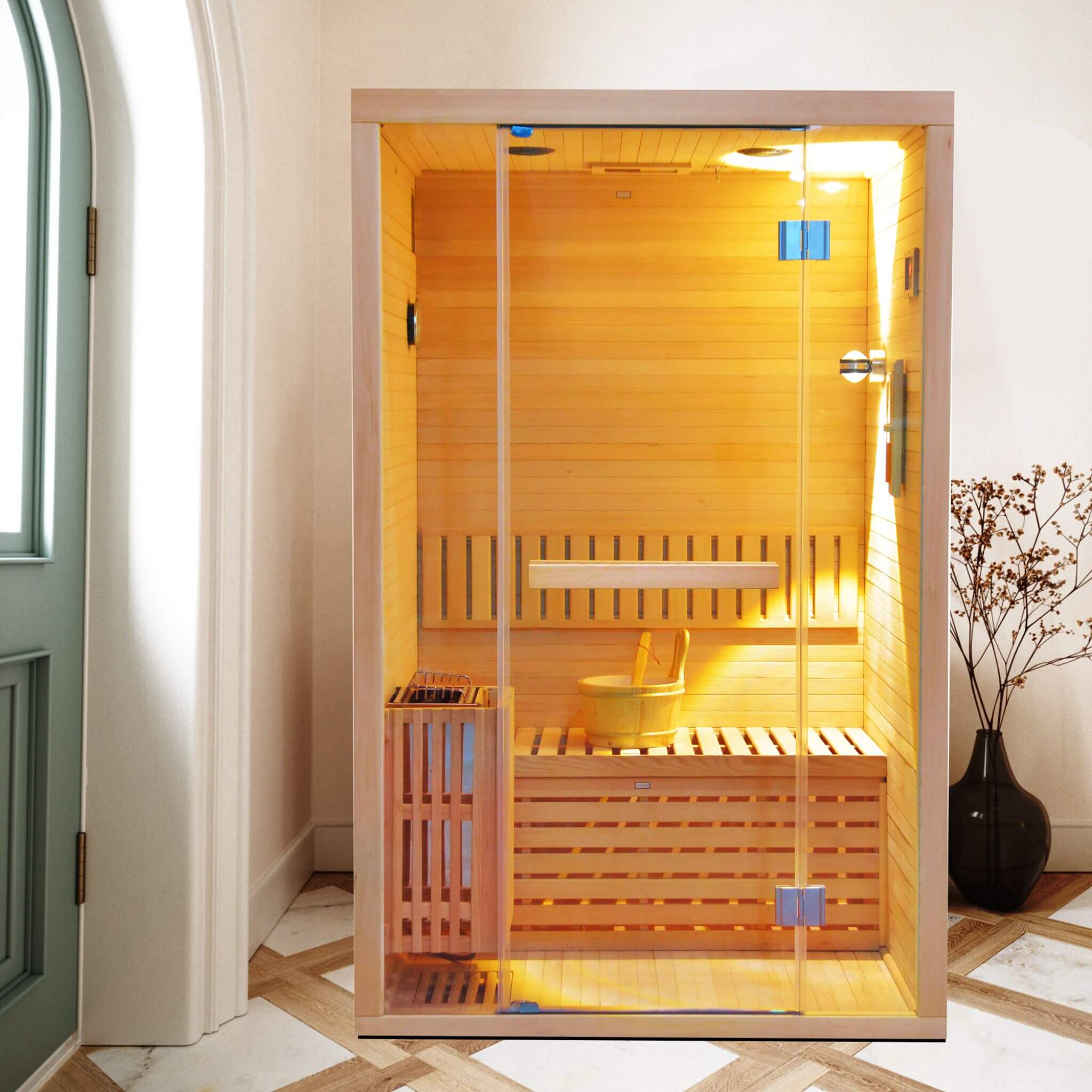 Thermora Alpine Premium 2-Person 3KW Hemlock Wood Sauna With LED Wall Light (SAK28471) – SAKSBY WHOLESALE, view 6