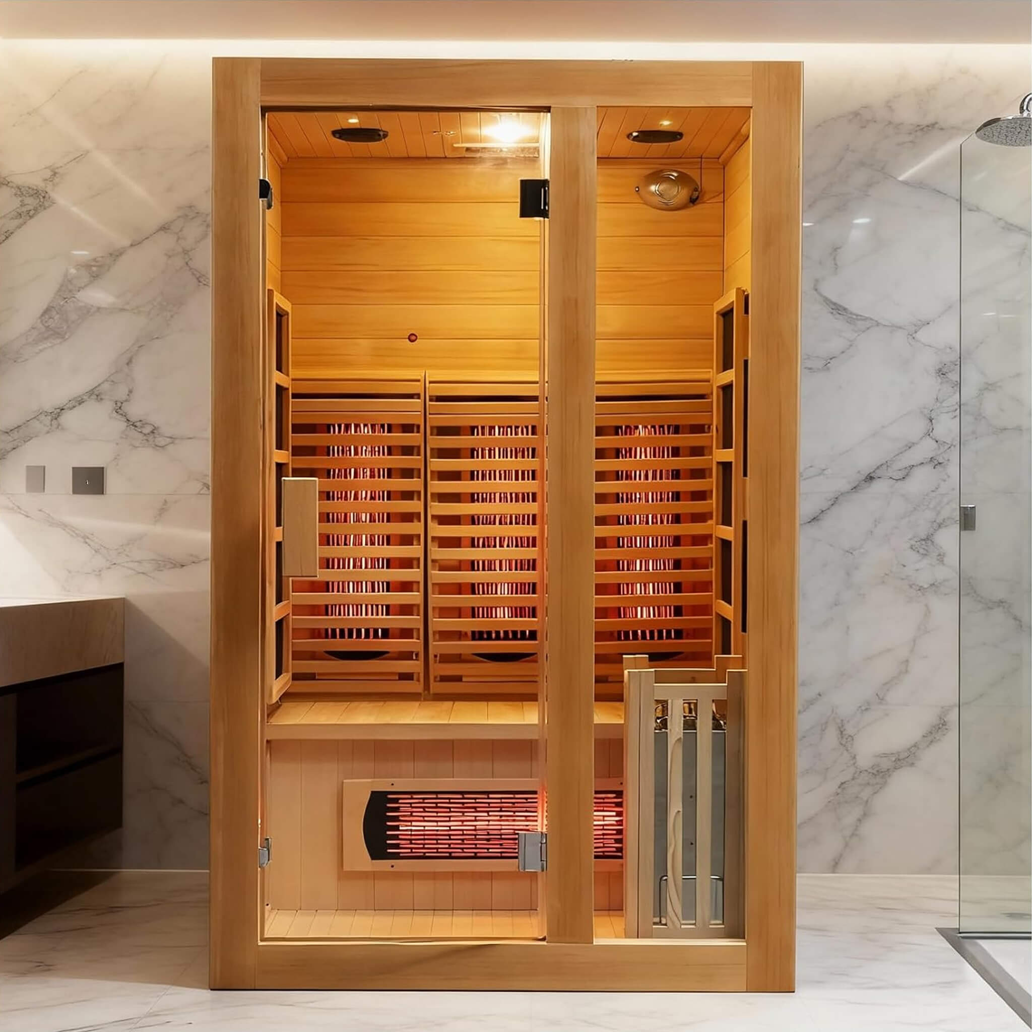 Rövia Luma 2-Person Indoor Hybrid Sauna Room With Infrared And 3.5KW Steam Heater [Made-To-Order] (SAK83750) – SAKSBY WHOLESA