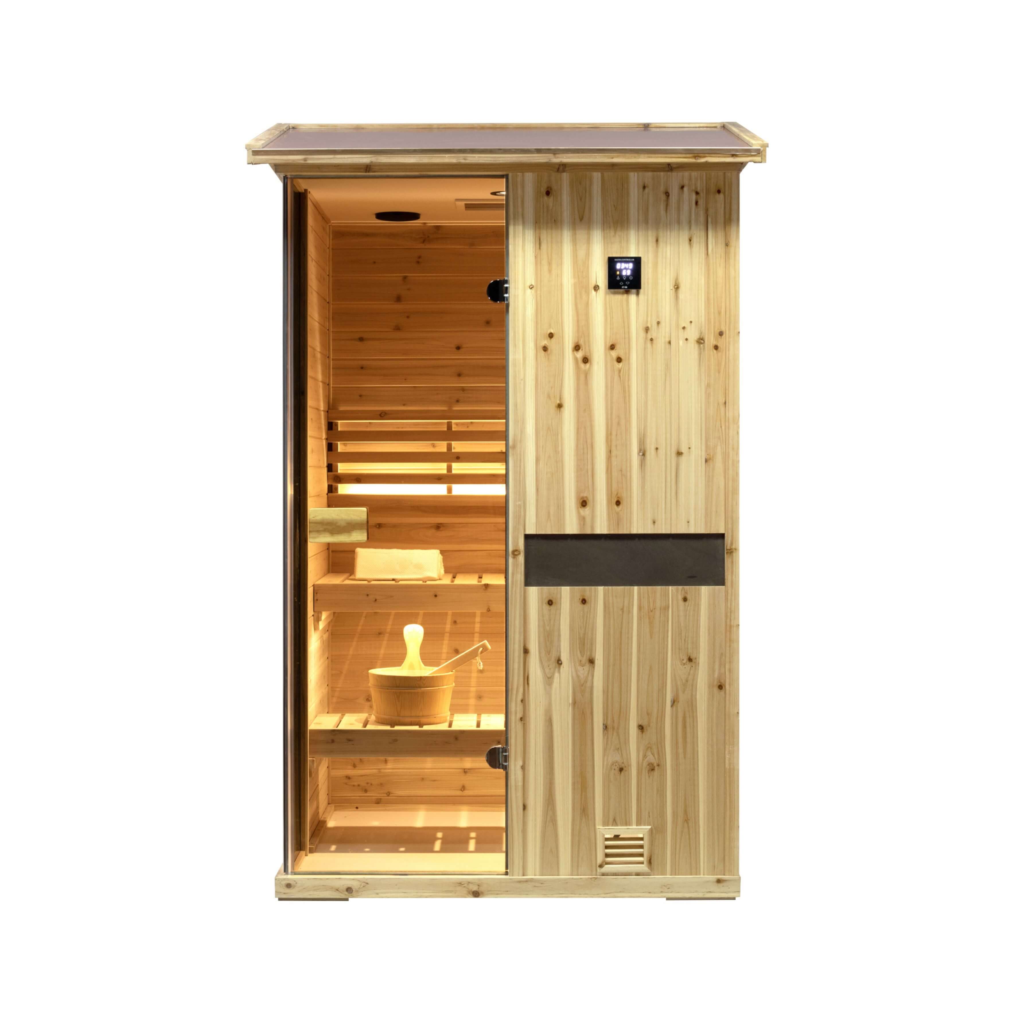 Thermora Arctic Premium 2-Person Outdoor Wooden Steam Sauna Room With Smart Control Panel And Bluetooth Audio (SAK52918) – SA
