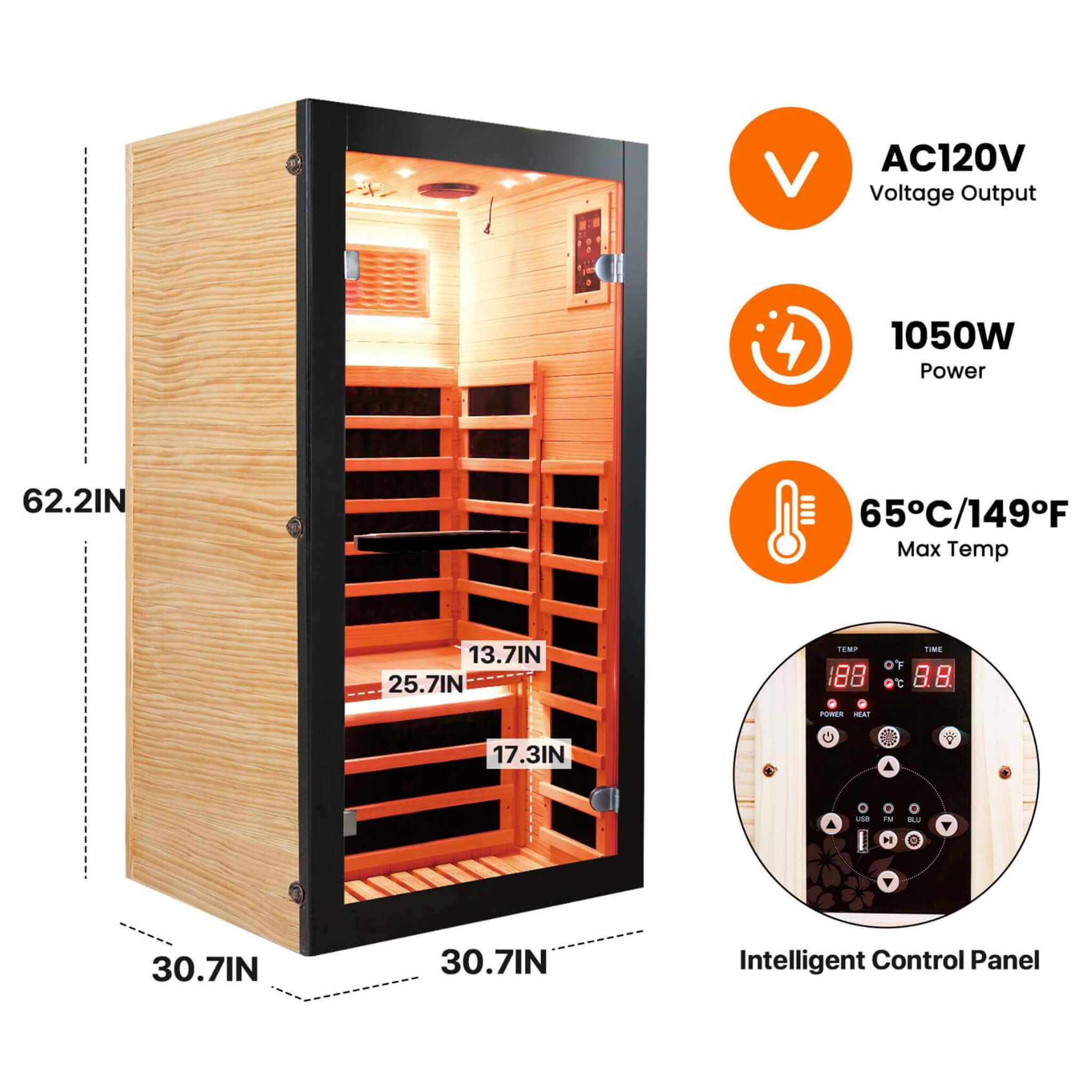 Thermora Solara Single-Person Chilean Pine Infrared Sauna Cabin (SAK57926) – SAKSBY WHOLESALE, view 8