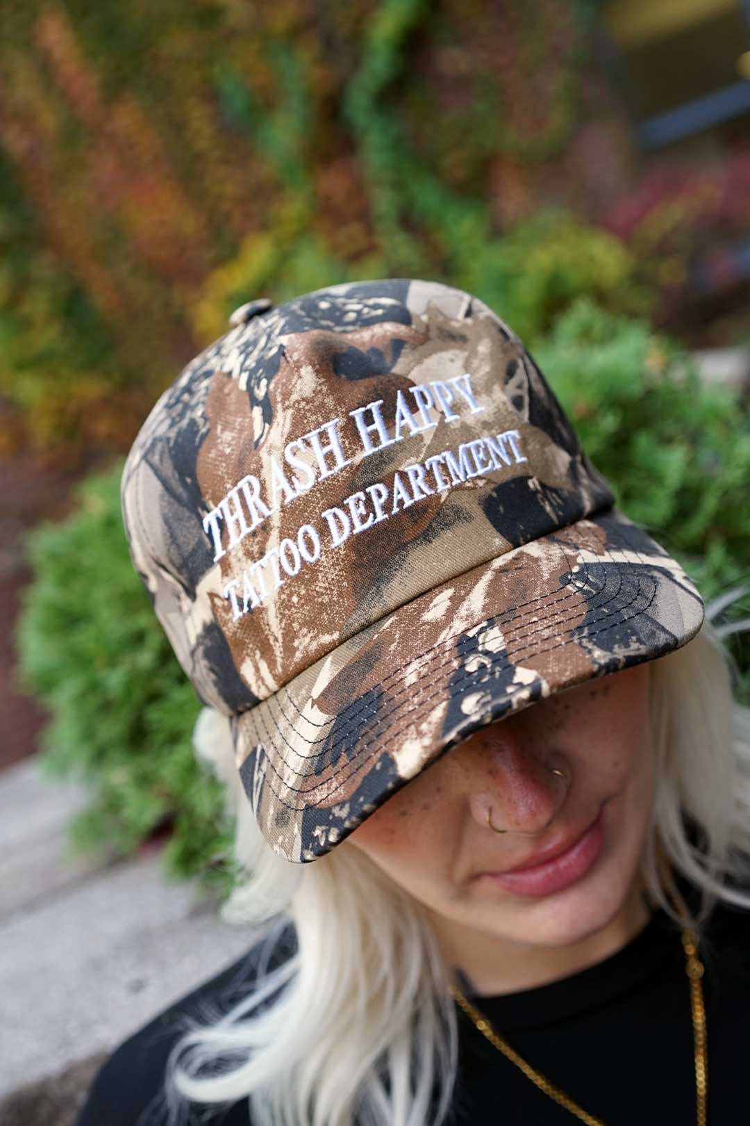 Thrash Happy Tattoo Department Hat — detail close-up