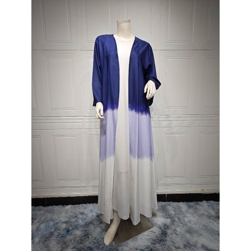 Mariam's Collection Tie-Dye Cape Cardigan Dress Abaya | Gradient Open Front Kimono Cover(MOA221) — lifestyle worn / used context
