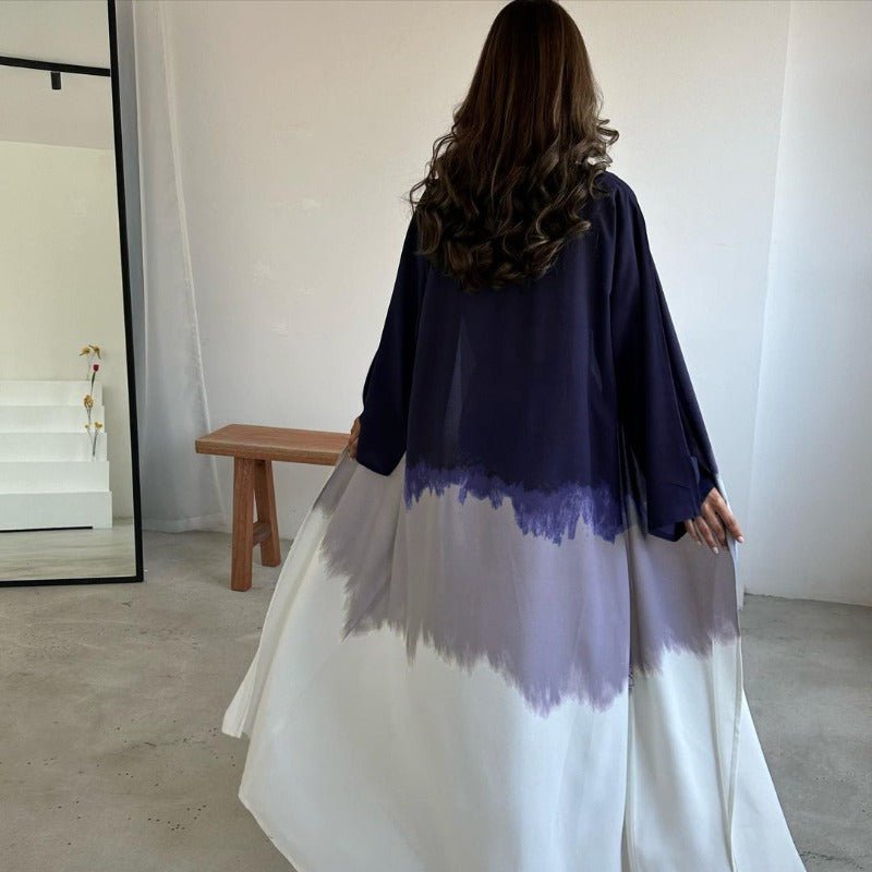 Mariam's Collection Tie-Dye Cape Cardigan Dress Abaya | Gradient Open Front Kimono Cover(MOA221) — construction detail