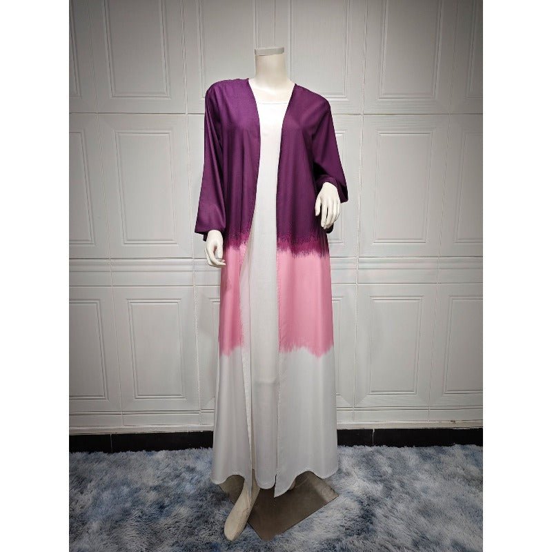 Mariam's Collection Tie-Dye Cape Cardigan Dress Abaya | Gradient Open Front Kimono Cover(MOA221) — flat-lay composition