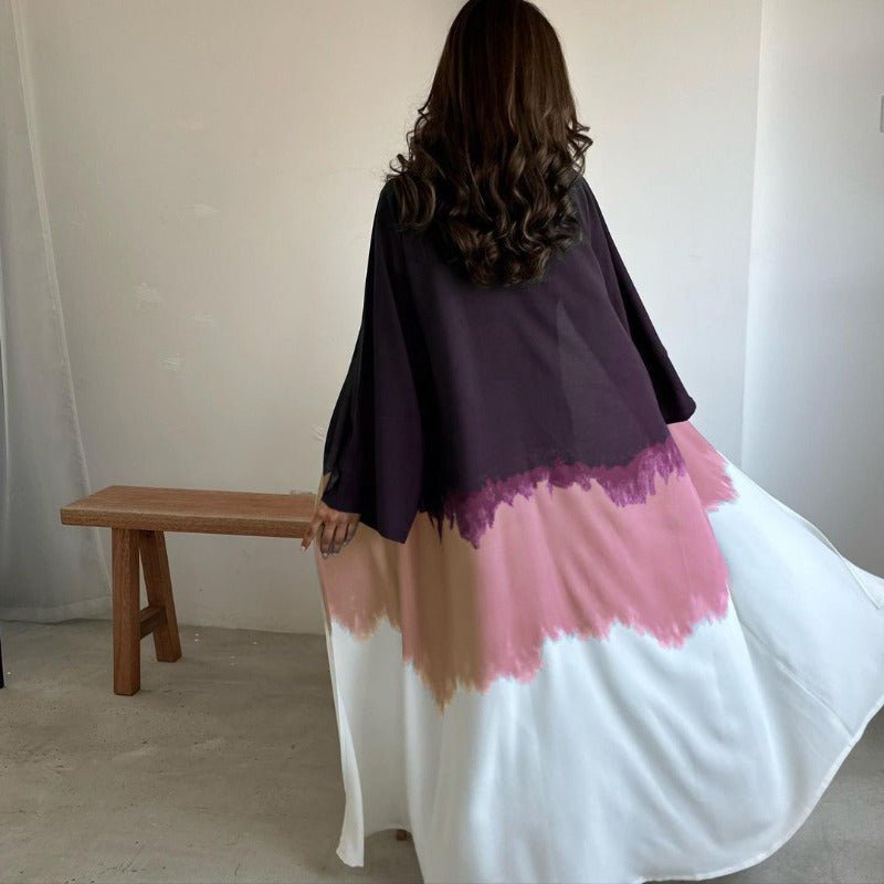 Mariam's Collection Tie-Dye Cape Cardigan Dress Abaya | Gradient Open Front Kimono Cover(MOA221) — fabric or material detail