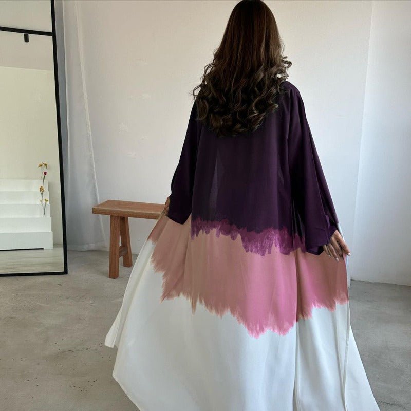 Mariam's Collection Tie-Dye Cape Cardigan Dress Abaya | Gradient Open Front Kimono Cover(MOA221) — comparison shot