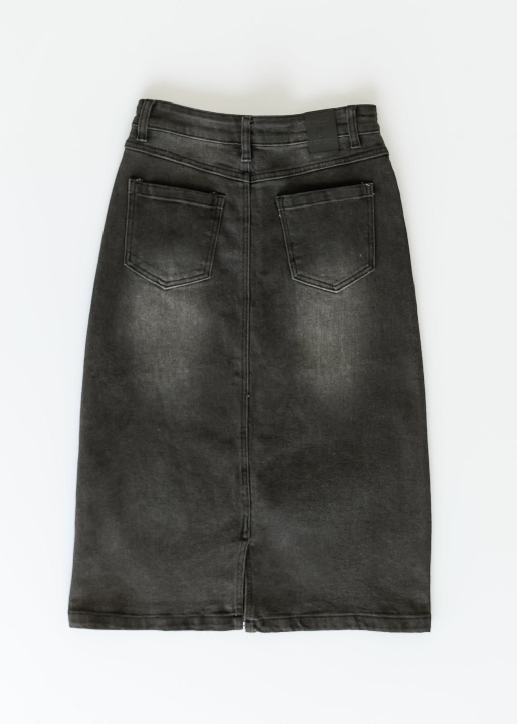 Inherit Co. Tiffany Black Denim Midi Skirt — color detail