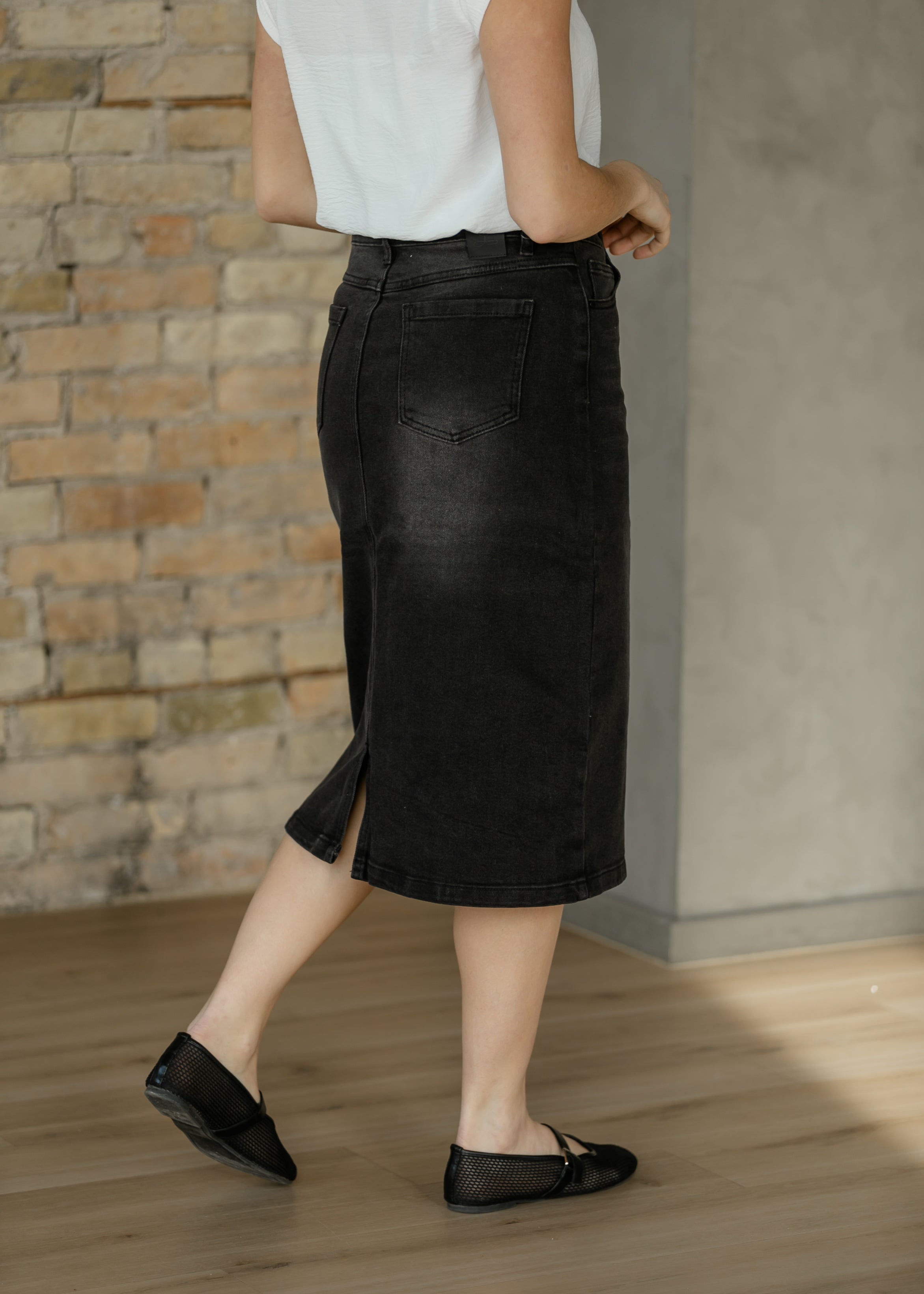 Inherit Co. Tiffany Black Denim Midi Skirt — alternative angle